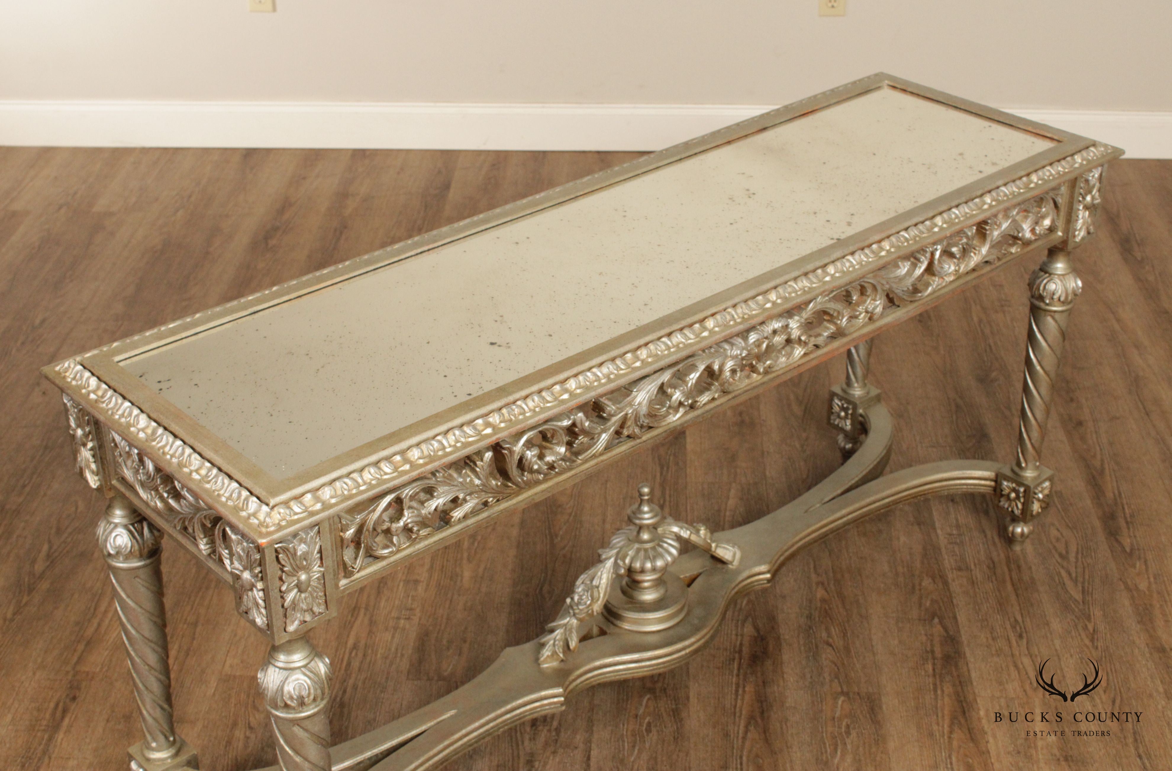 French Louis XVI Style Silvered Mirror Top Console Table