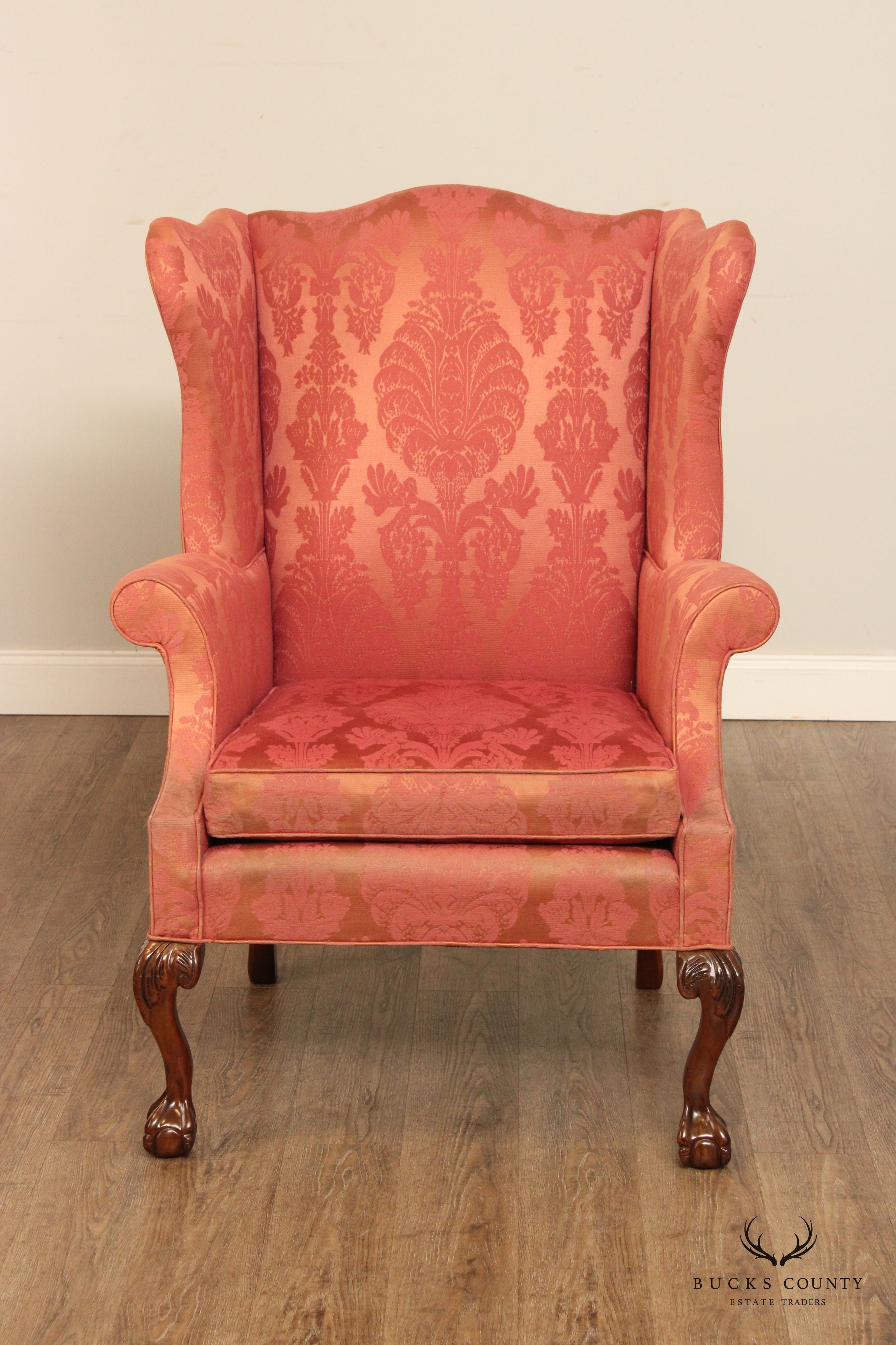 Chippendale Style Custom Upholstered Wing Armchair