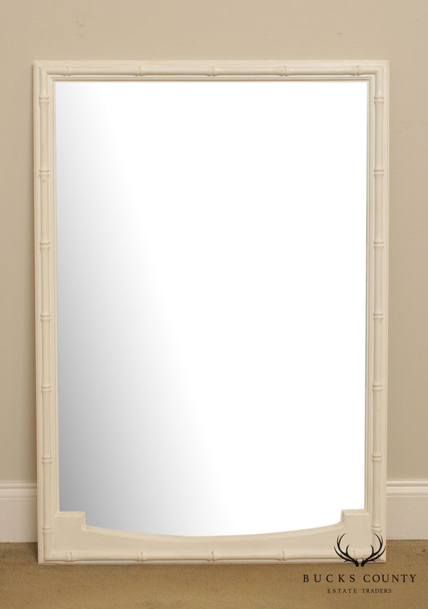 Hollywood Regency Vintage White Painted Faux Bamboo Wall Mirror