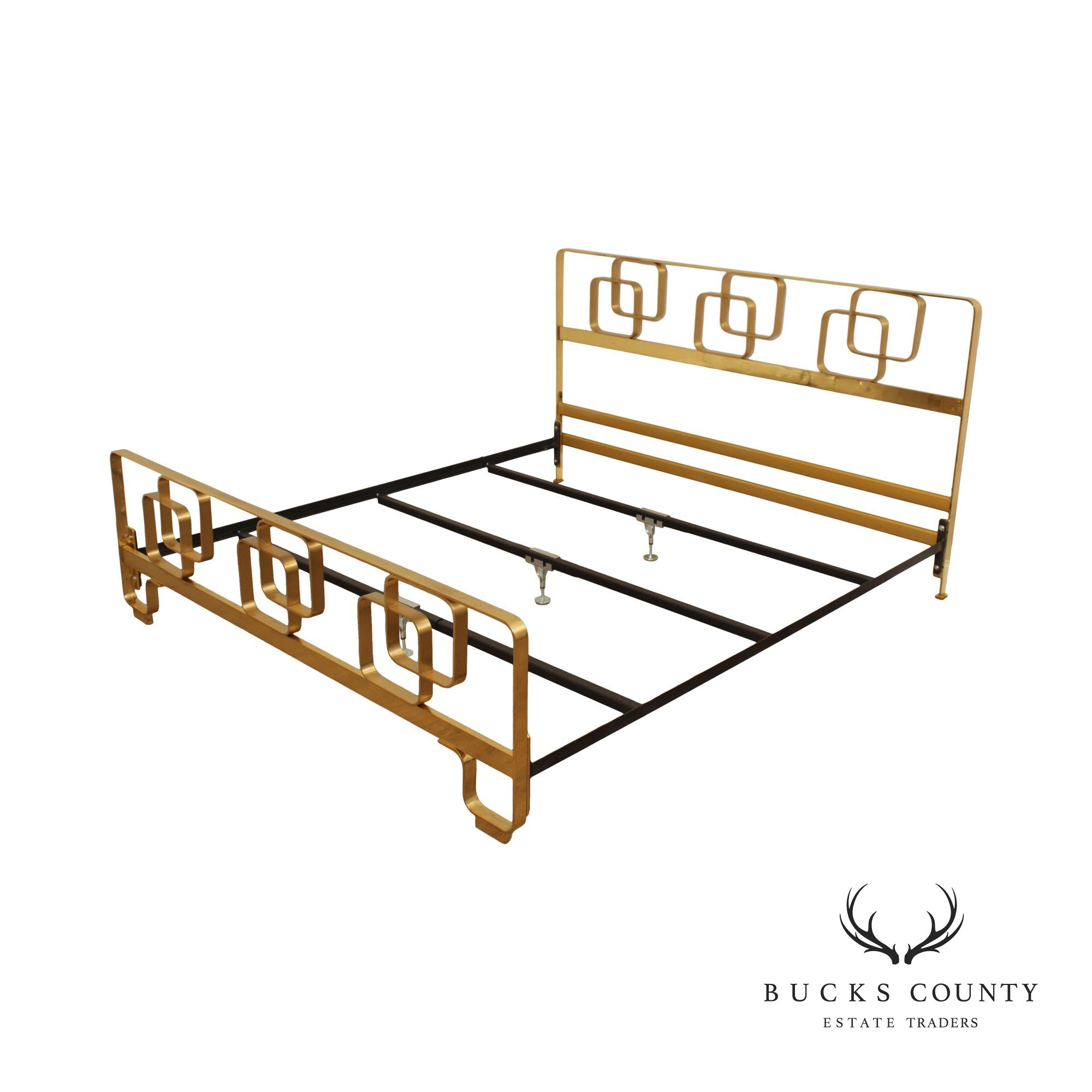 Italian Hollywood Regency Brass King Bed Frame