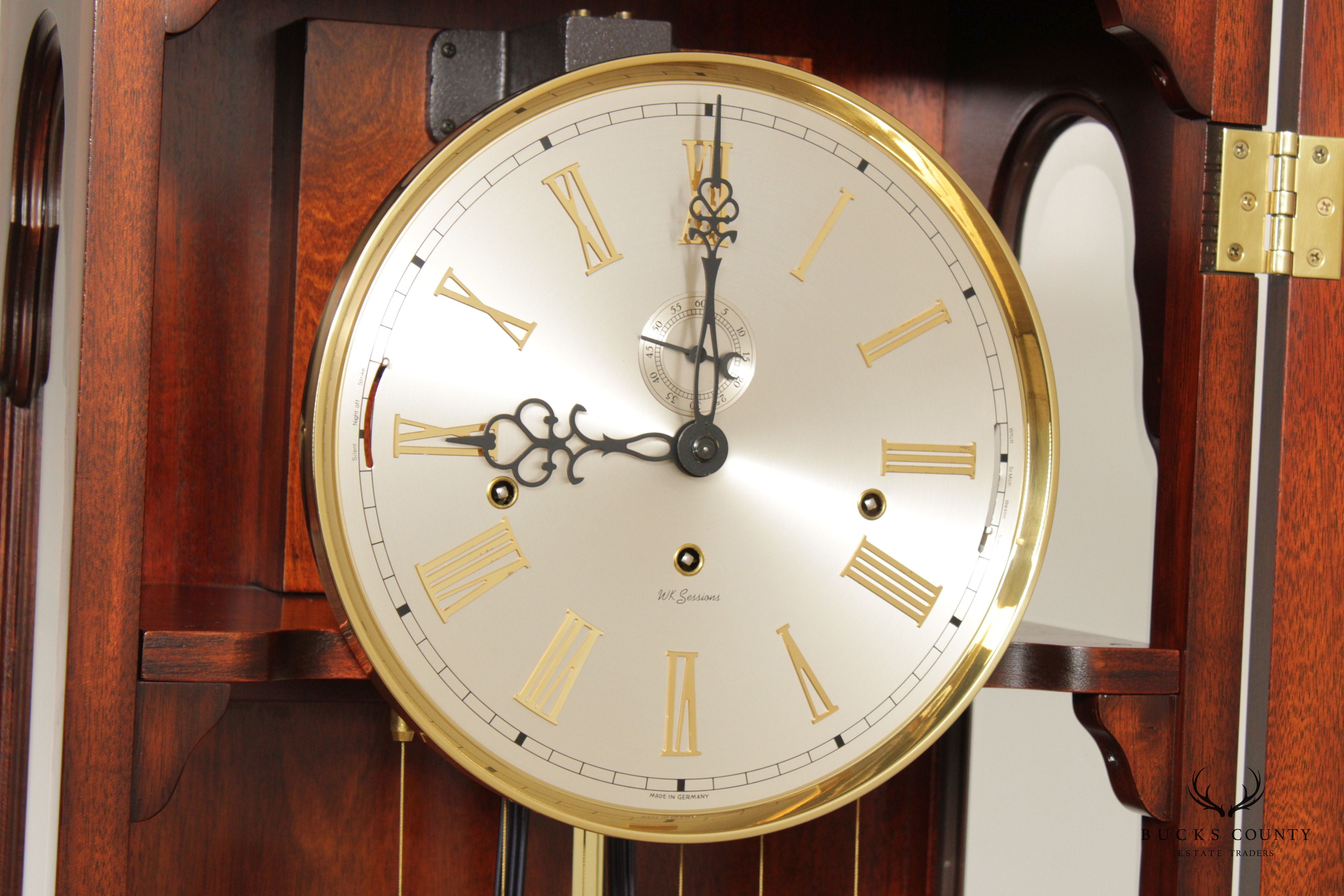 WK Sessions Mahogany and Burlwood Grandfather Clock