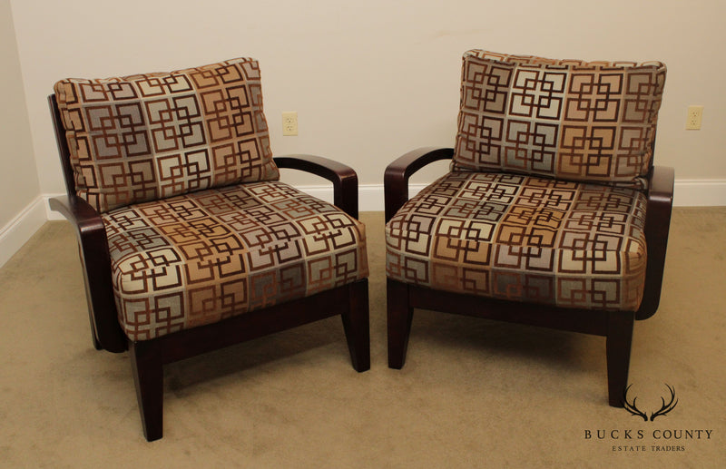 Modern Style Pair Geometric Print Lounge Chairs