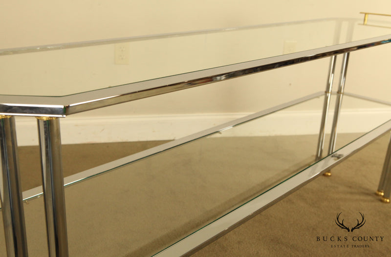 Quality 1980's Chrome Brass and Glass 2 Tier Etagere Console Table
