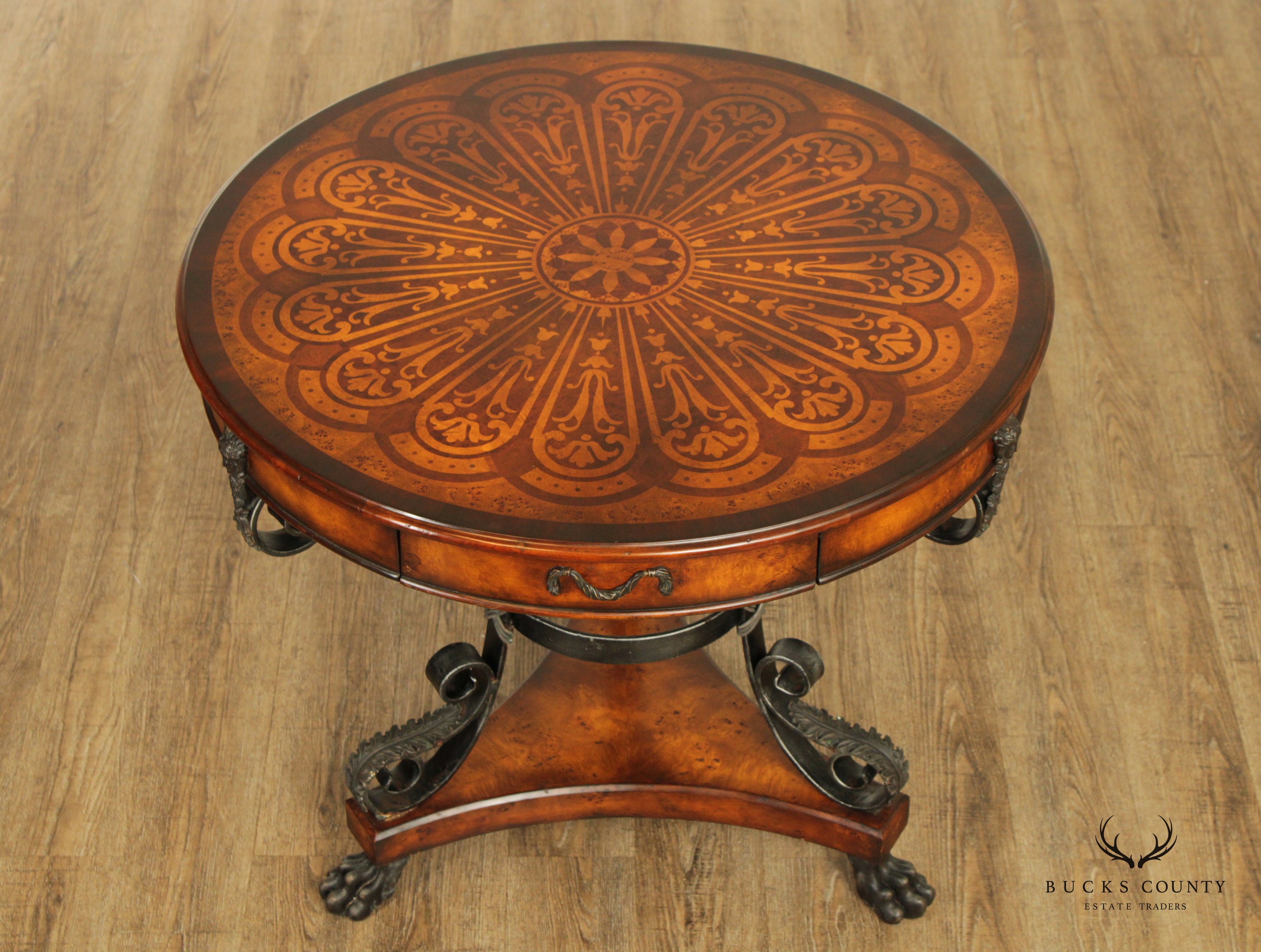 Theodore Alexander Caryatid Iron & Marquetry Top Center Table