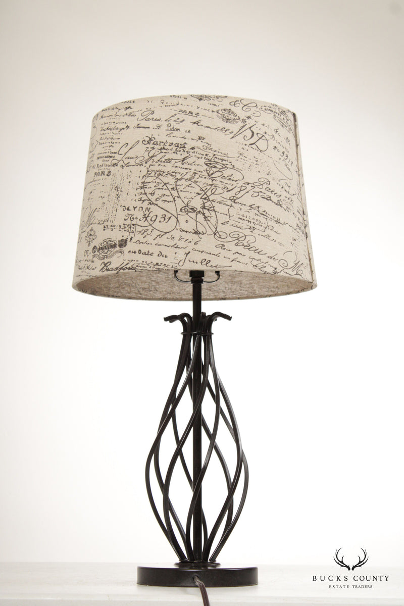 Contemporary Pair of Twisted Steel Table Lamps