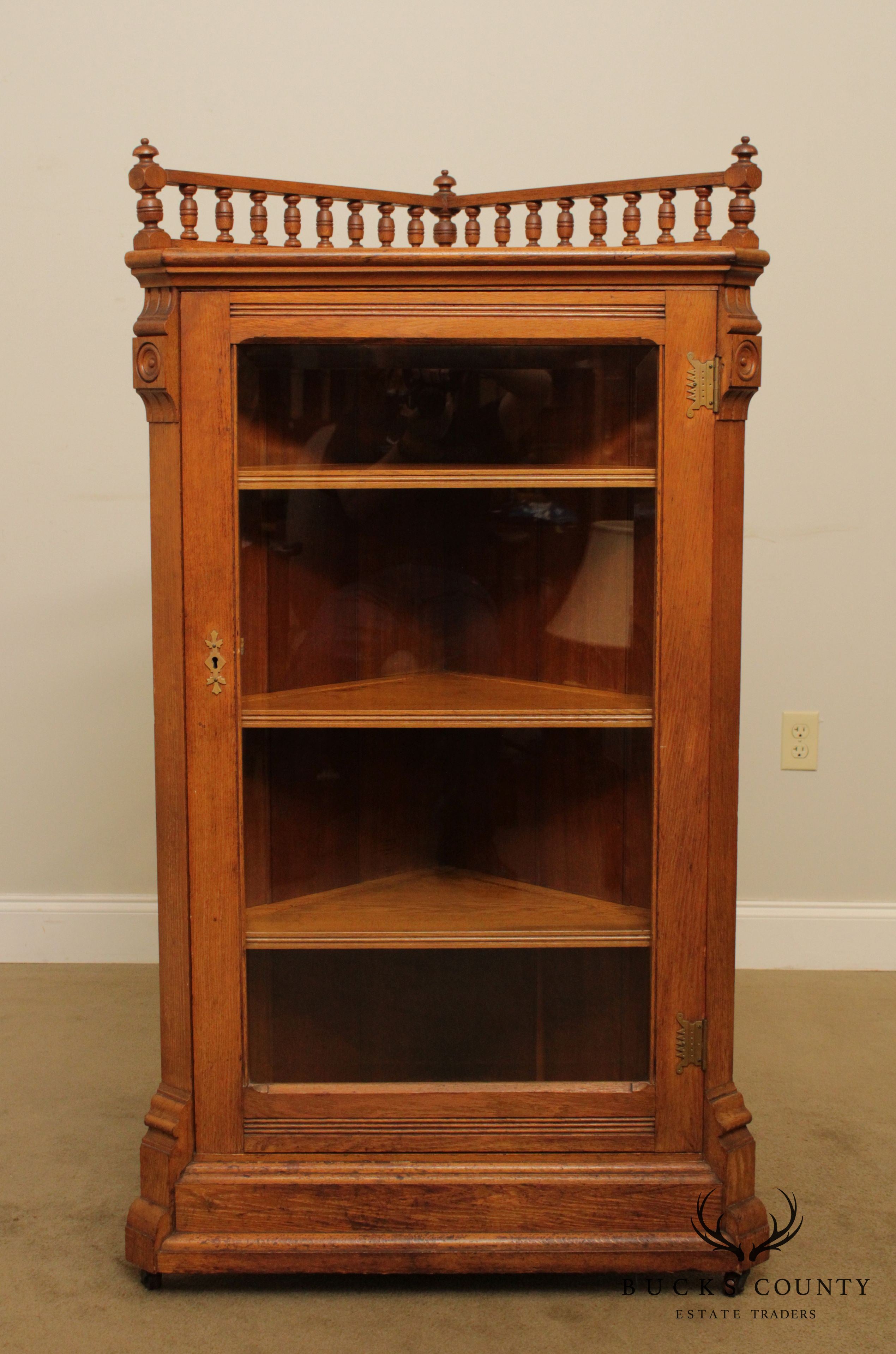 Antique Victorian Oak Corner Cabinet