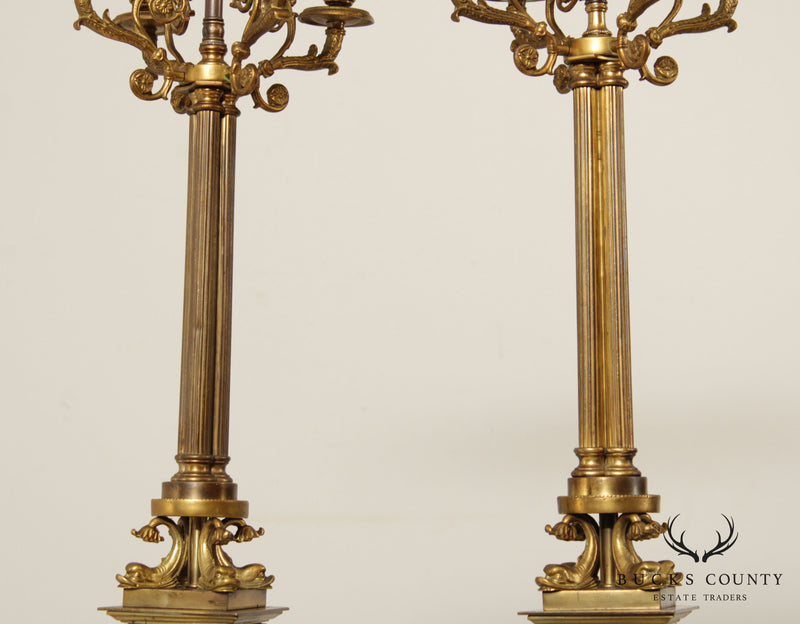 Vintage Neoclassical Bronze Candelabra Lamps