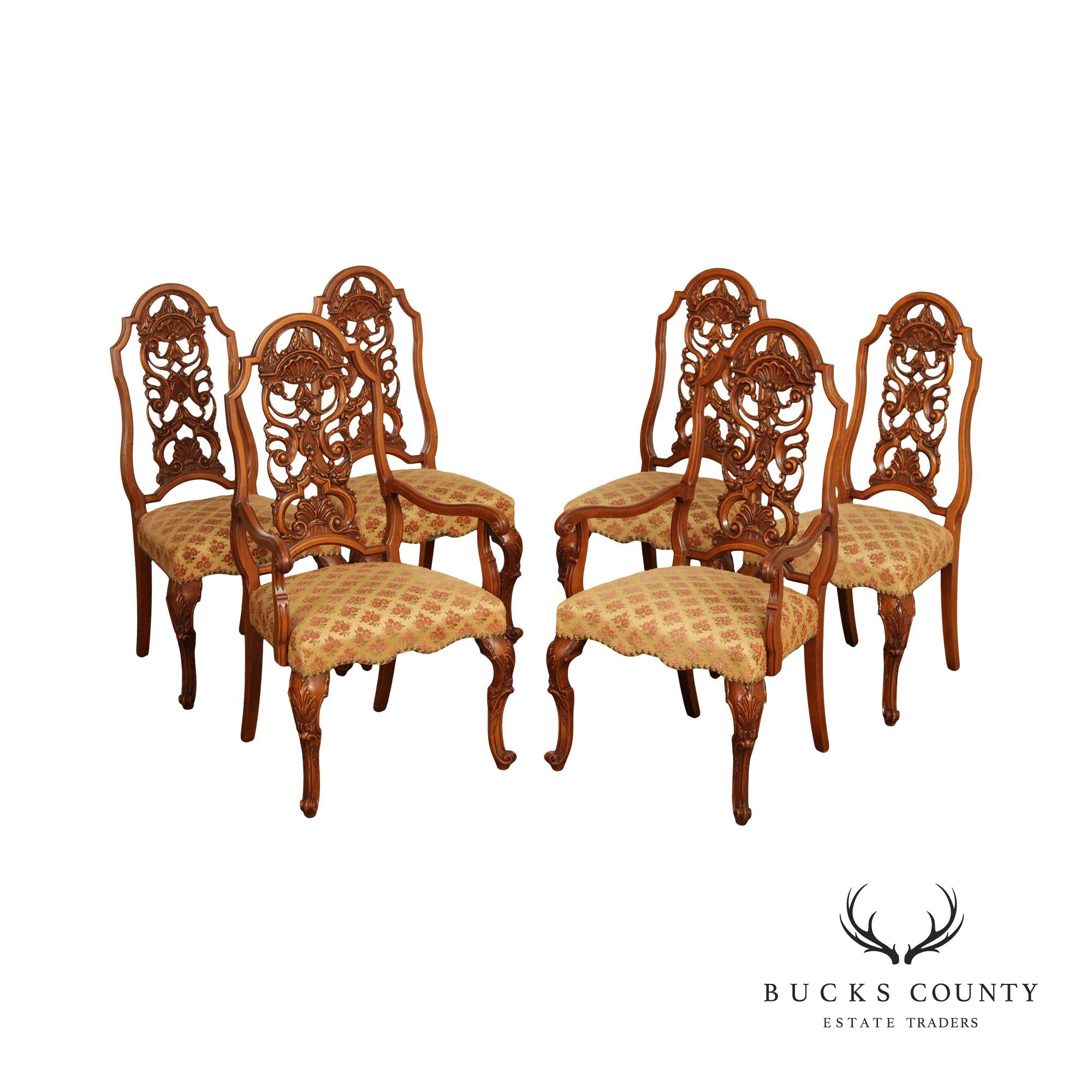 Batesville Georgian Rococo Style Carved Set Six Dining Chairs