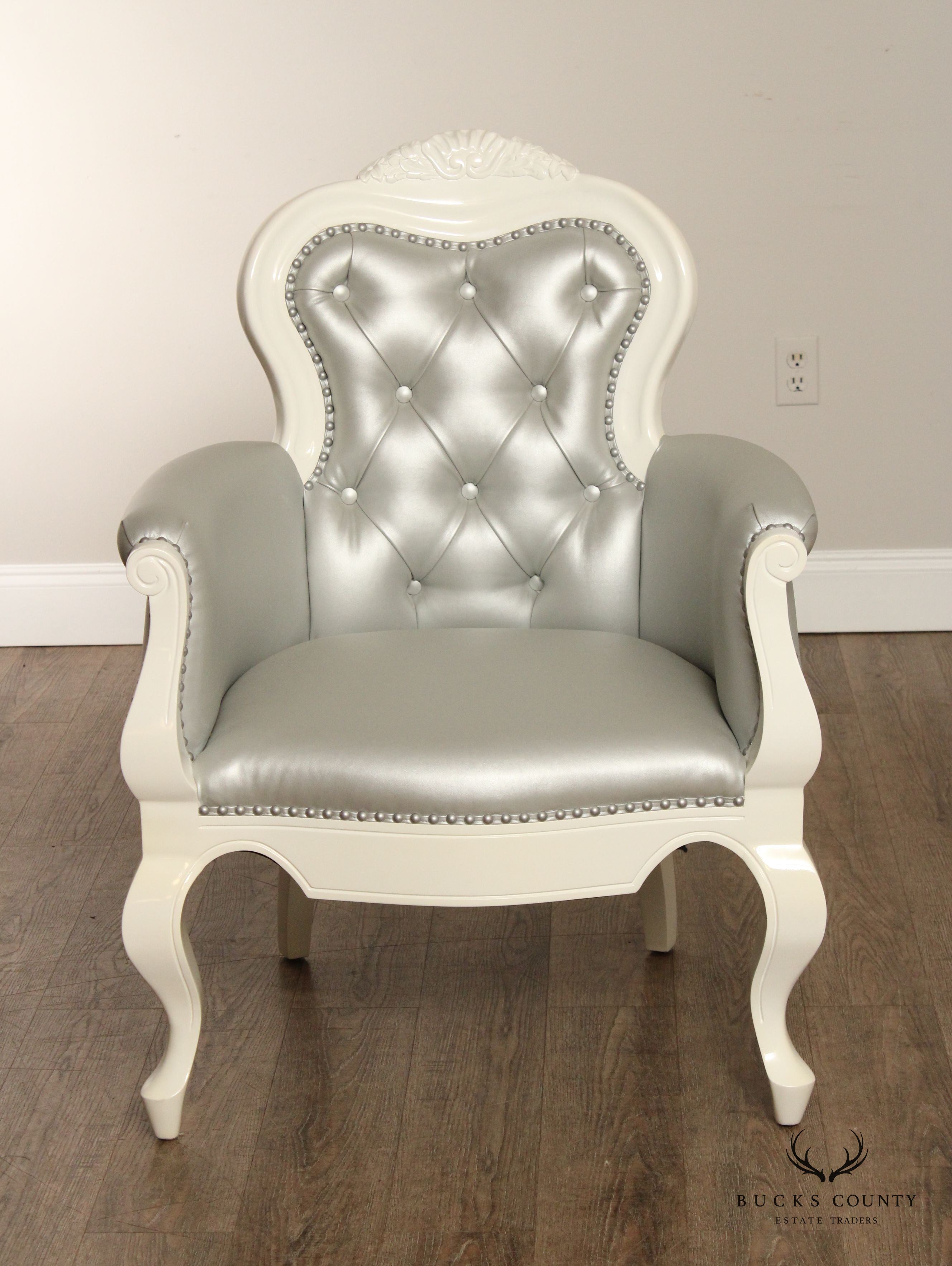 French Rococo Style White Lacquered Tufted Armchair