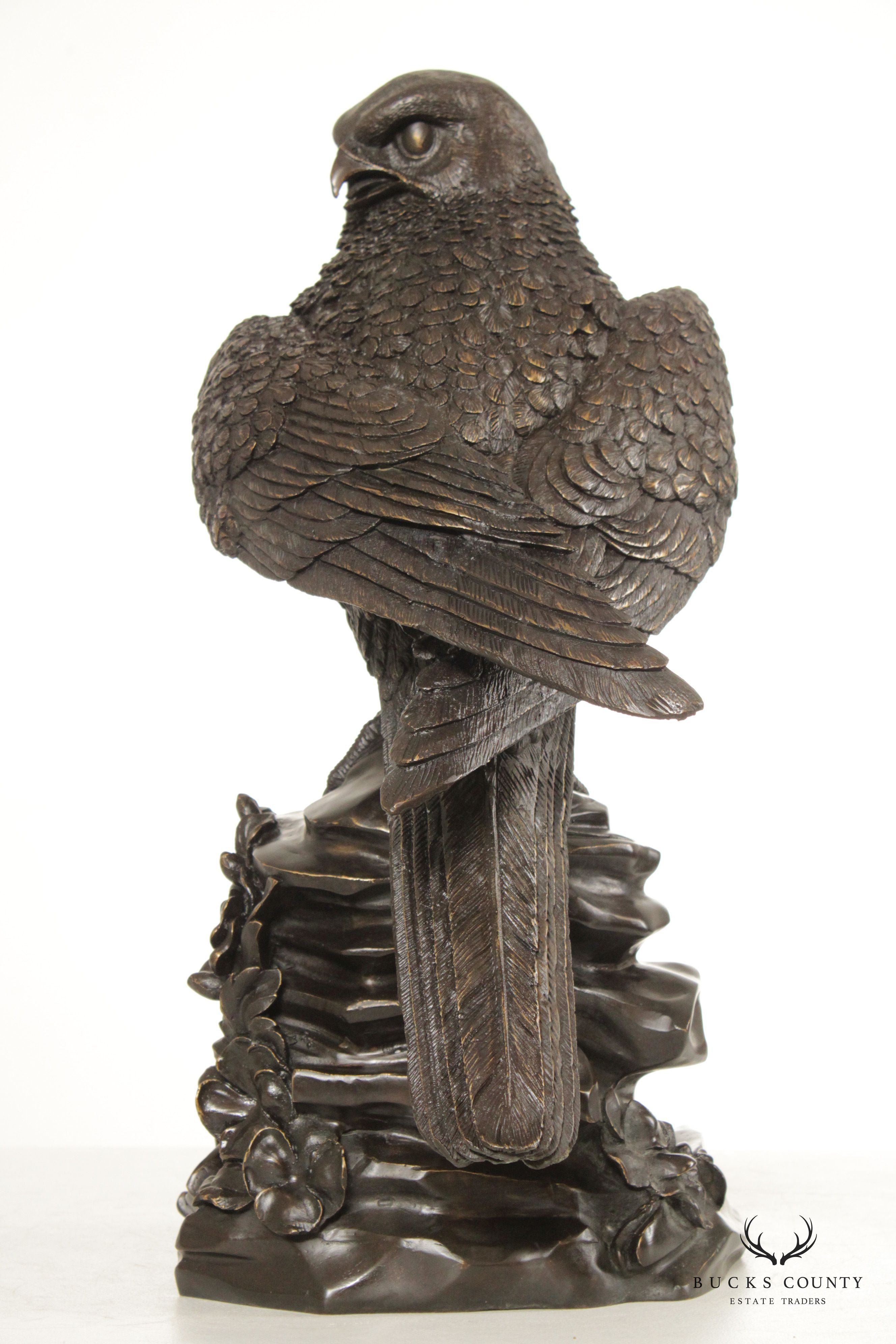 20th Century Falcon on Rock Bronze Sculpture