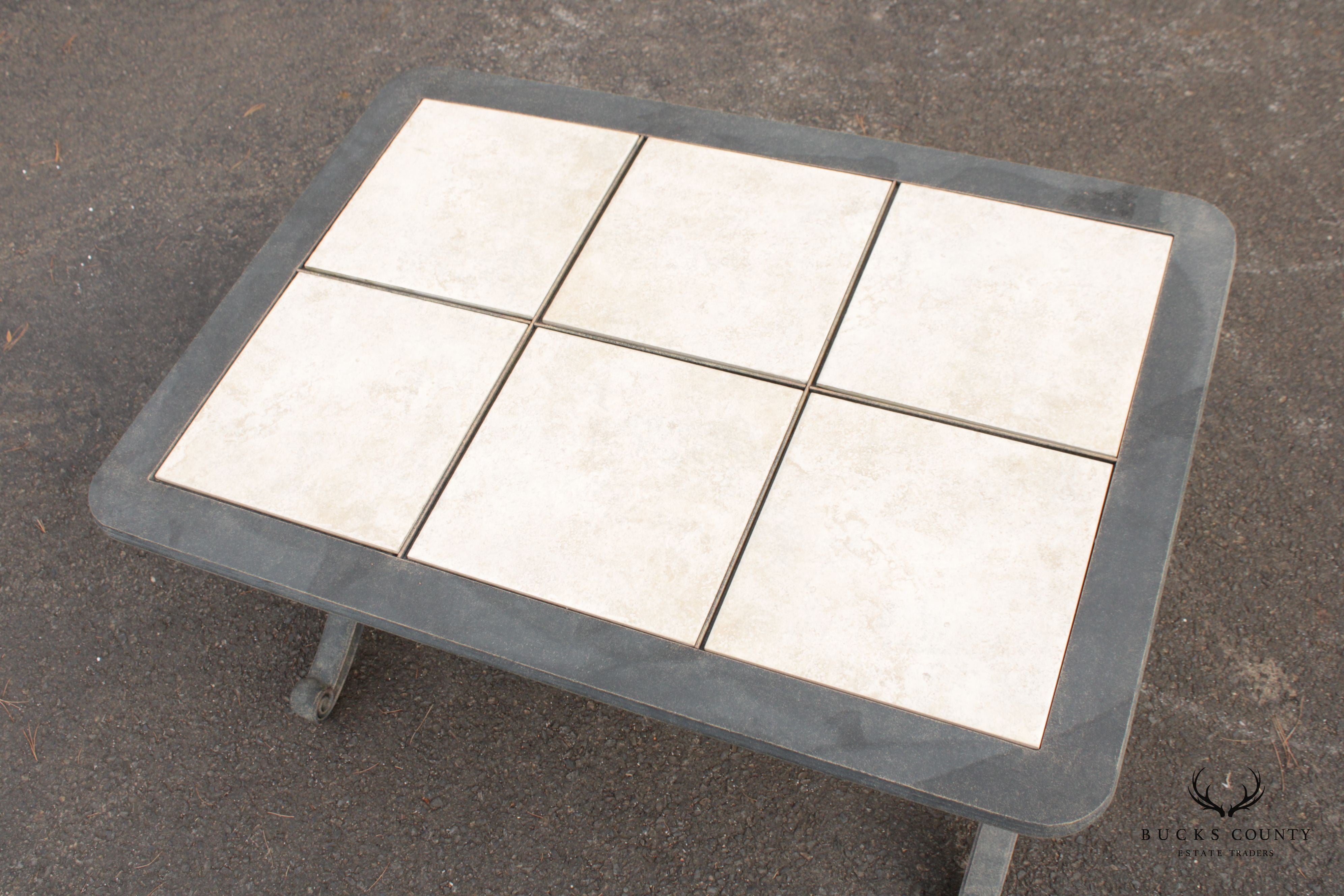 Vintage Aluminum and Tile Top Outdoor Patio Cocktail Table