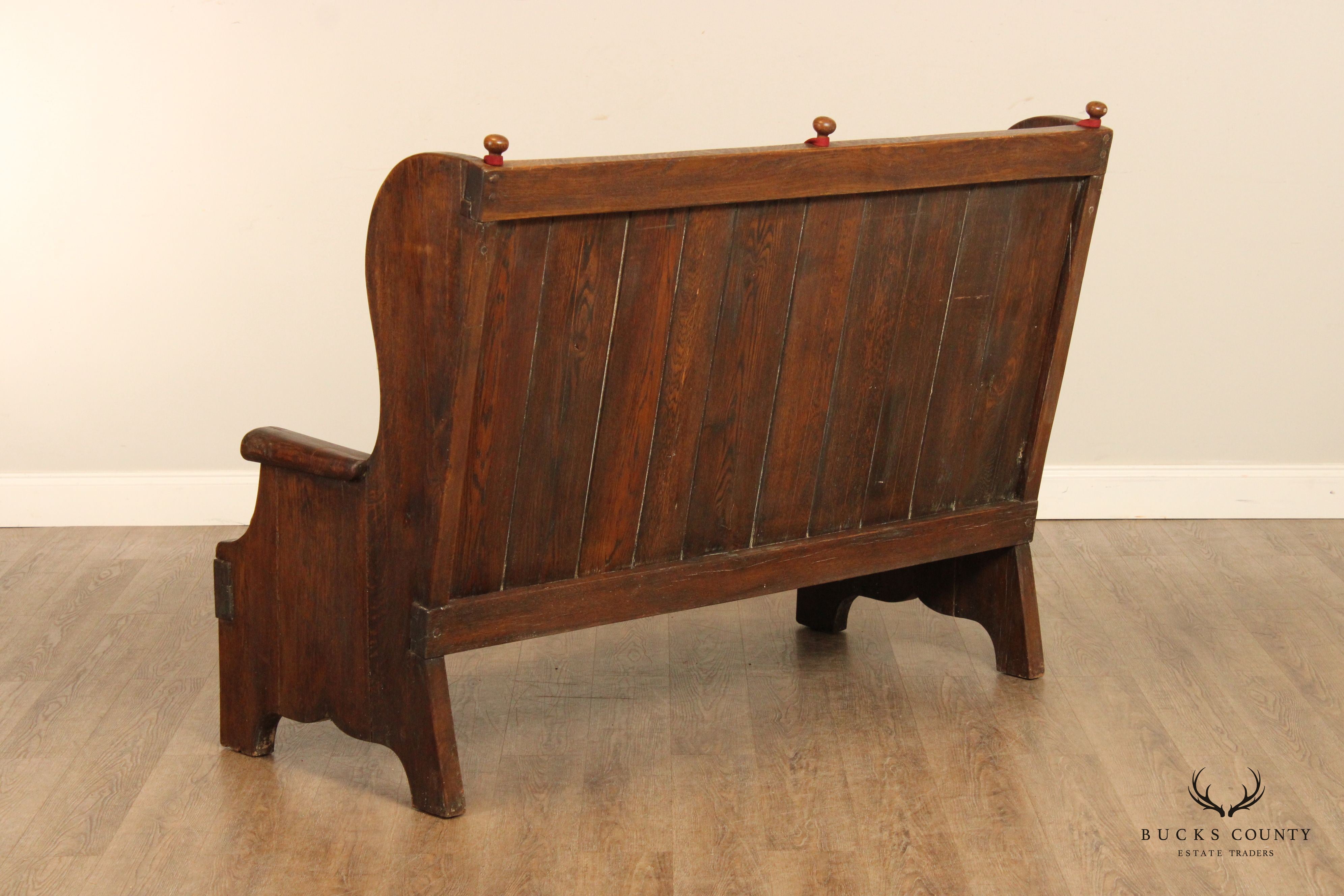 Antique English Pair of Oak Highback Pub Benches