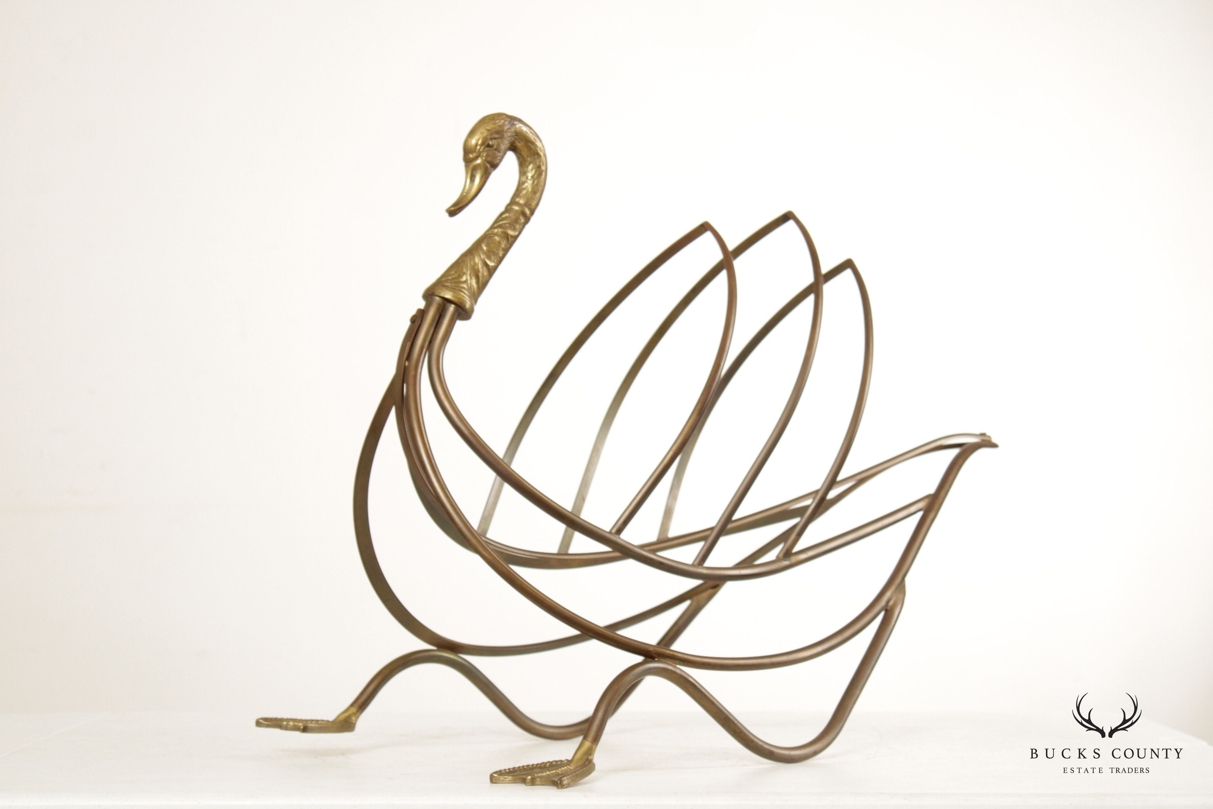 VINTAGE ITALIAN BRASS SWAN MAGAZINE STAND