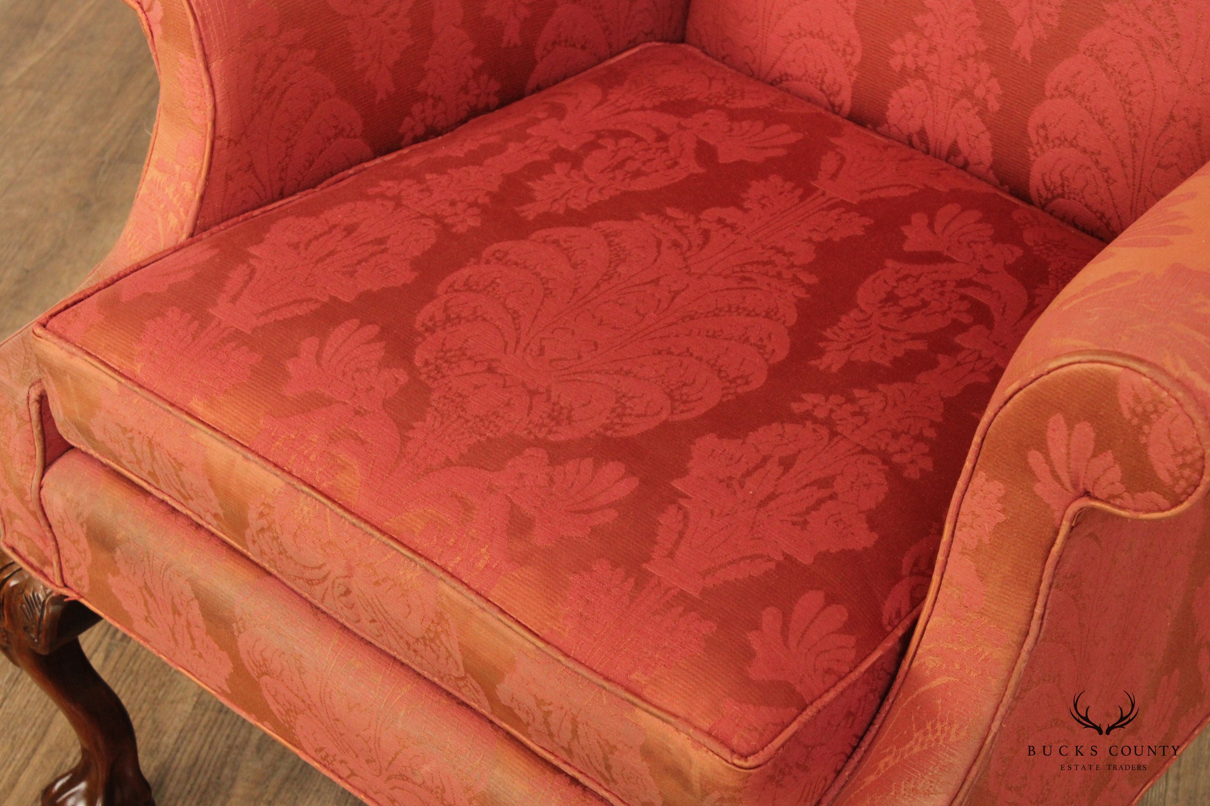 Chippendale Style Custom Upholstered Wing Armchair