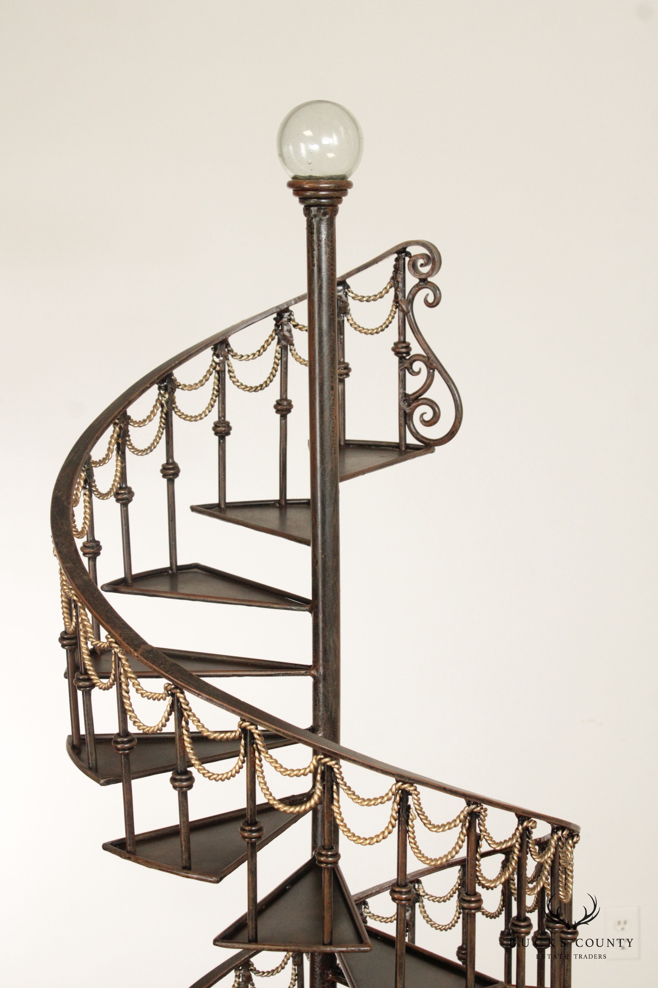 QUALITY WROUGHT IRON SPIRAL STAIRCASE ETAGERE WINE RACK