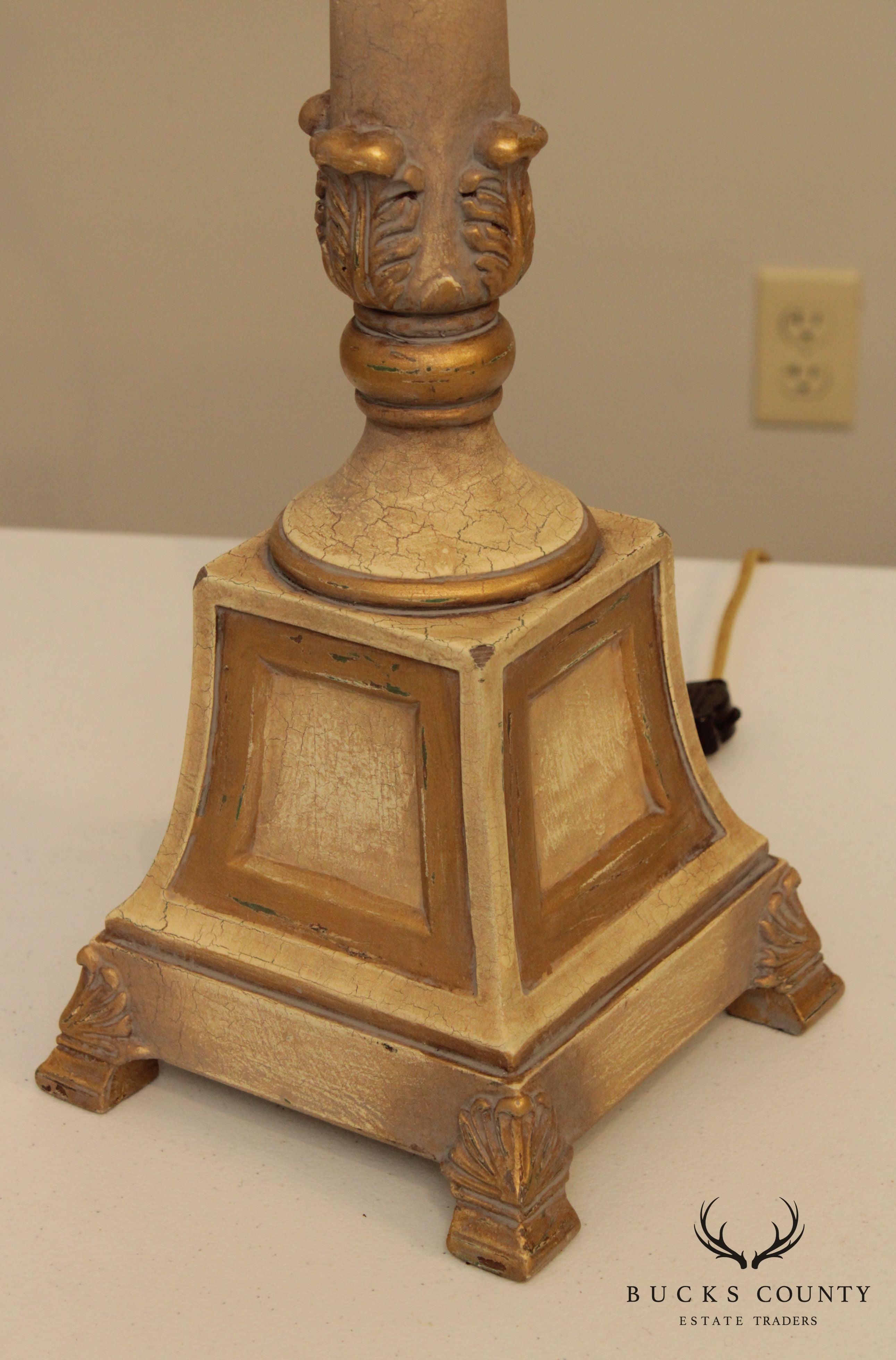 French Style Painted Gold Table Lamp with Shade