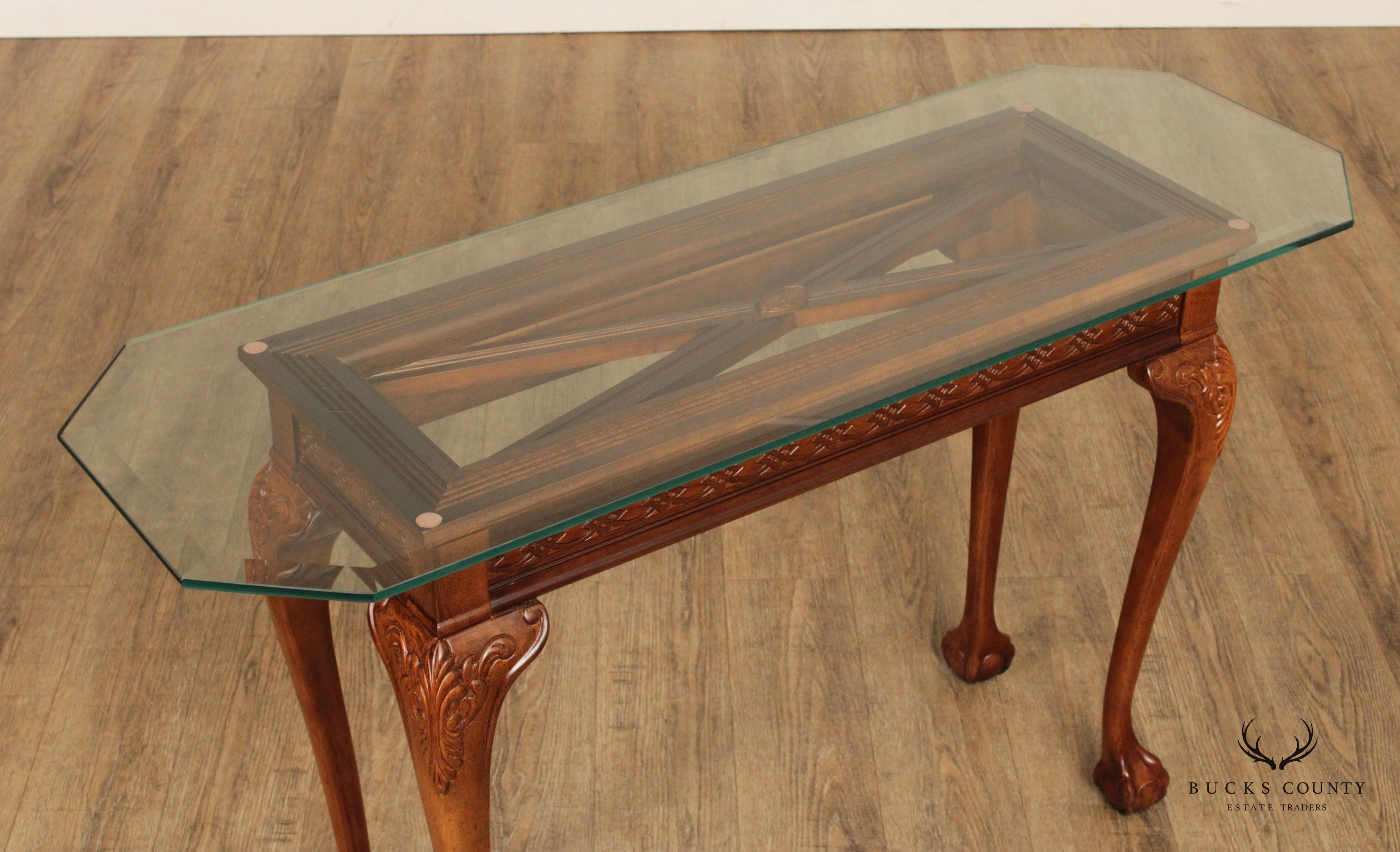 Chippendale Style Glass Top Console Table