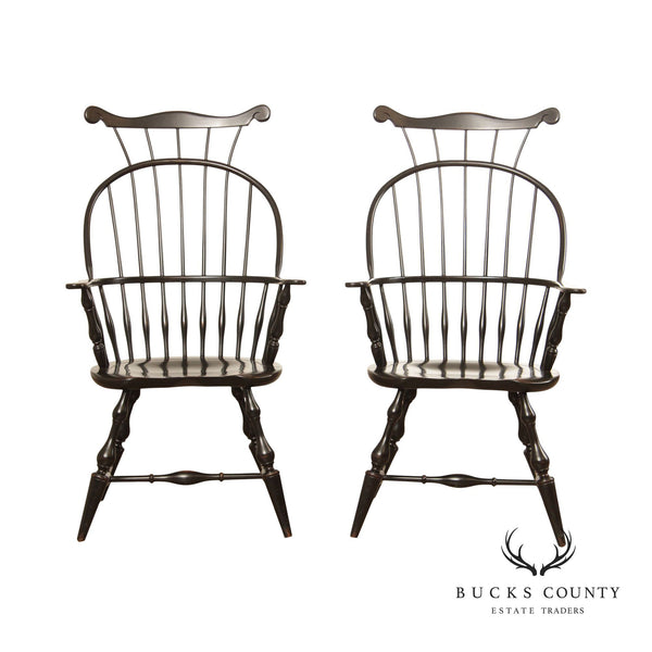Nichols & Stone Pair Black Painted Comb Back Windsor Chairs