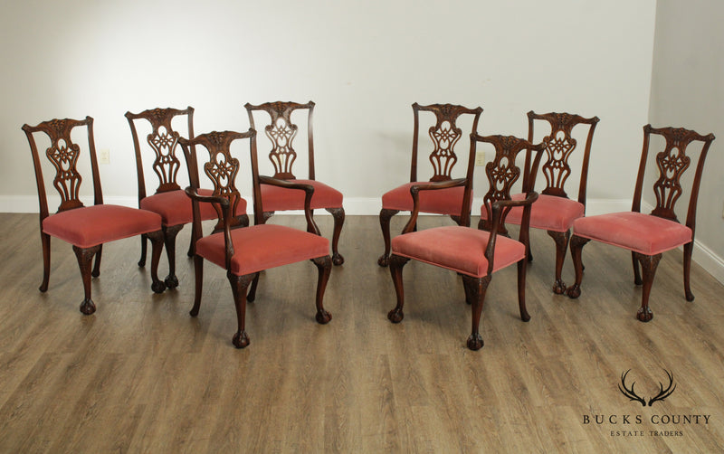 Chippendale Style Fine Quality Set 8 Vintage Carved Mahogany Dining Chairs