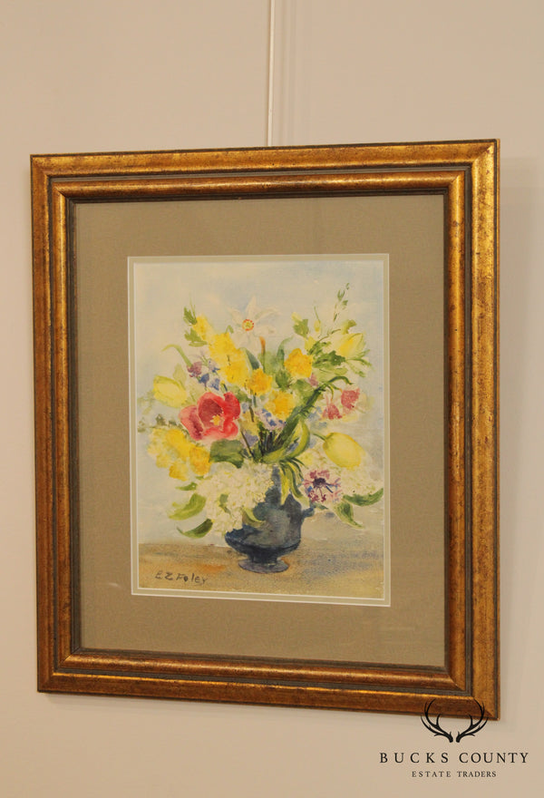 EZ Foley Original Watercolor Painting Still Life of Flowers