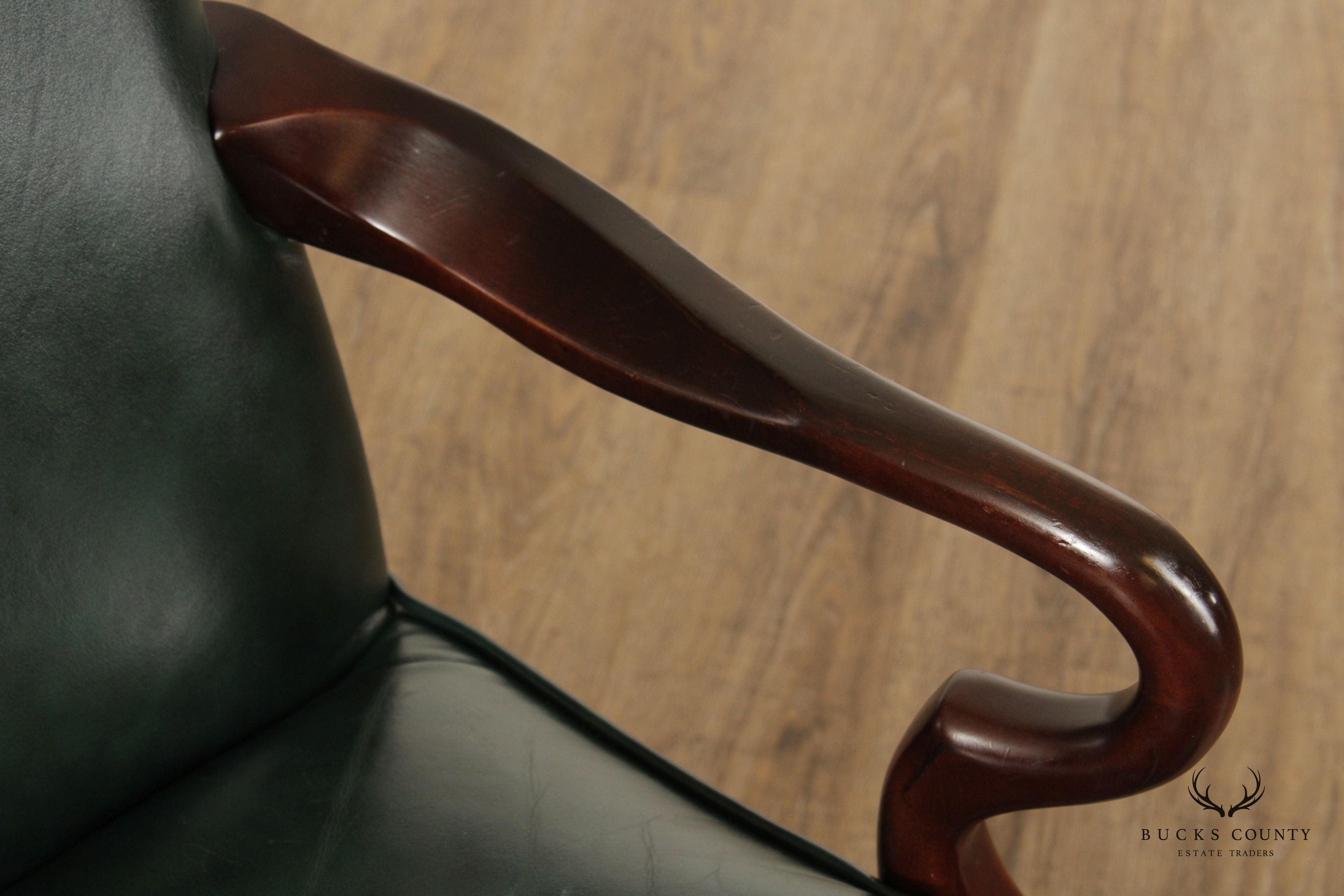 Queen Anne Style Mahogany and Leather Armchair