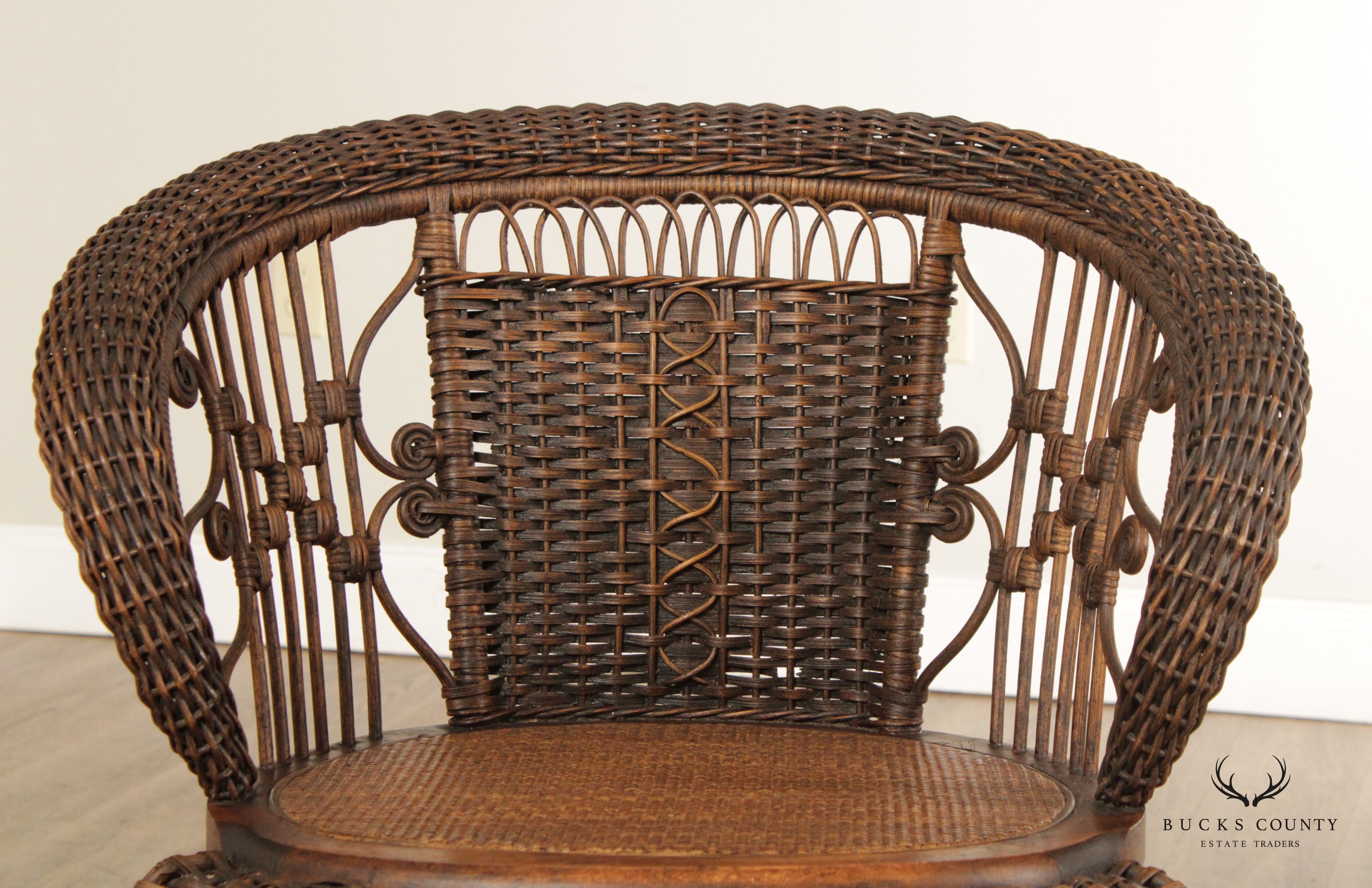 Antique Victorian Woven Wicker Accent Chair