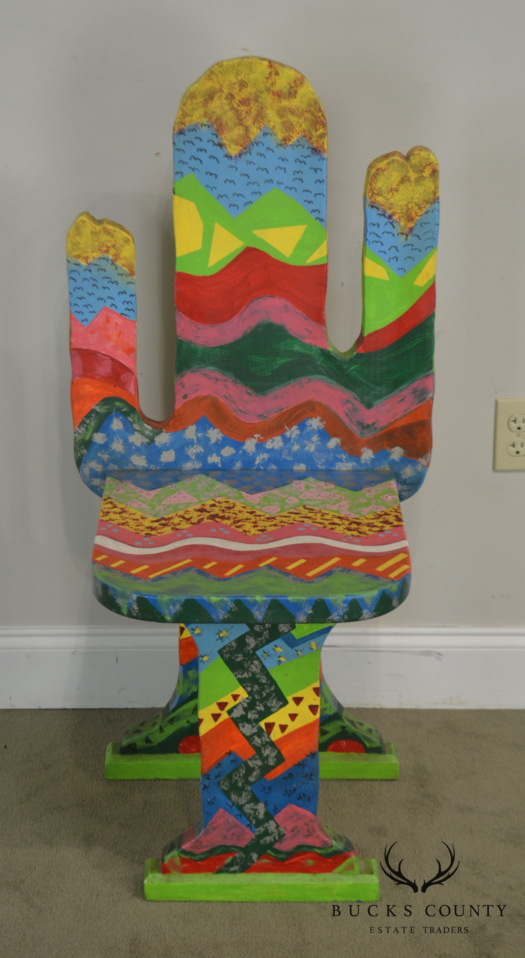 Bill Jackson Colorful Hand Painted Artist Signed Cactus Chair