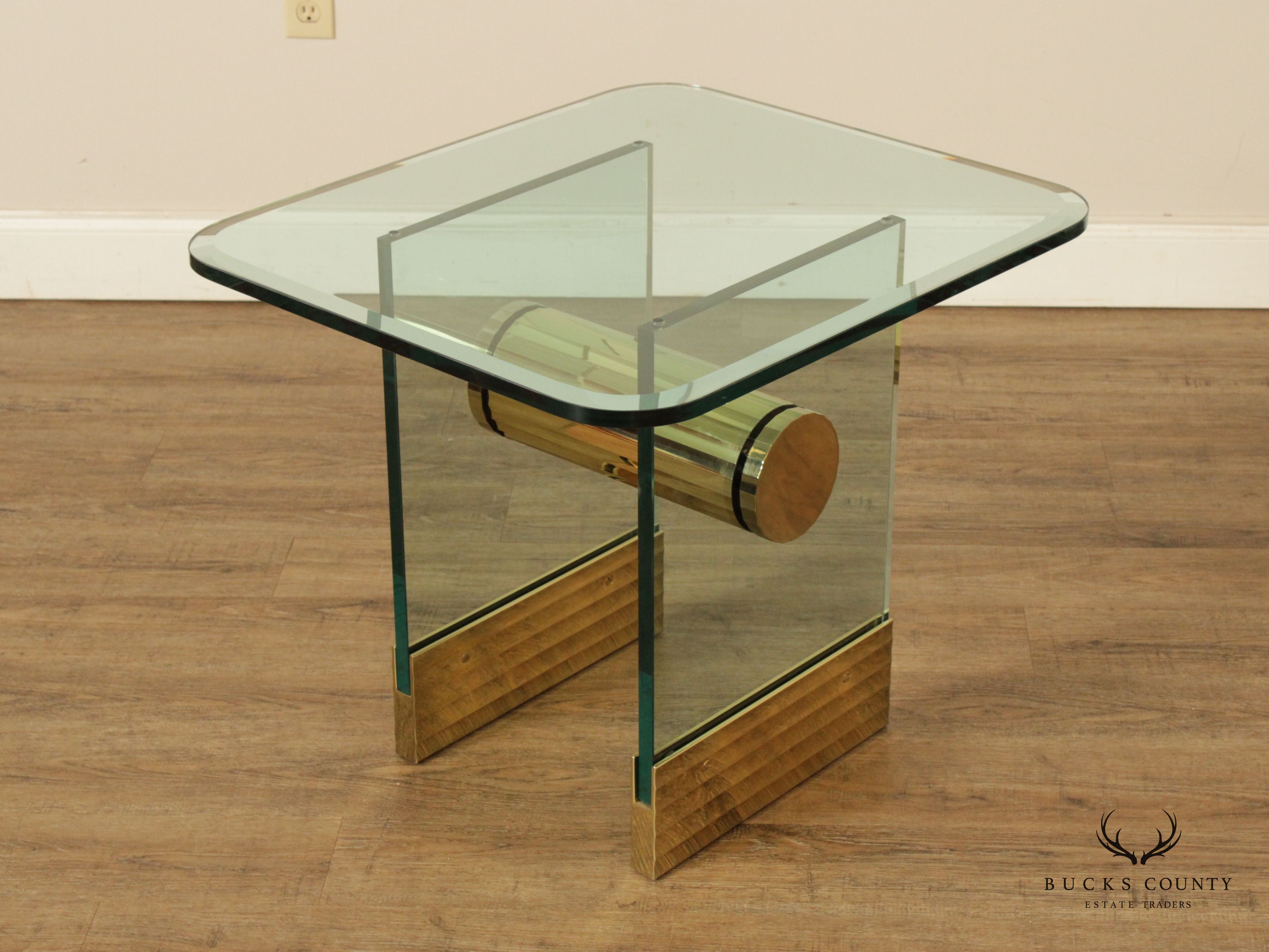 Postmodern Sculptural Brass and Glass Side Table