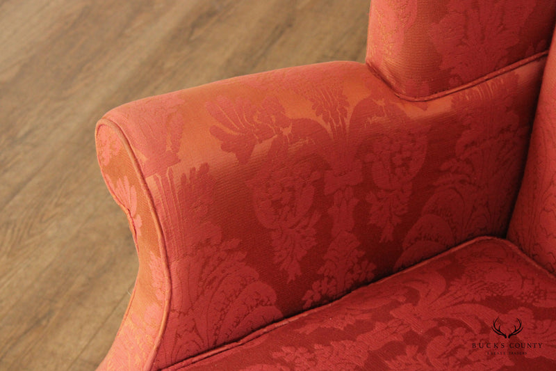 Chippendale Style Custom Upholstered Wing Armchair