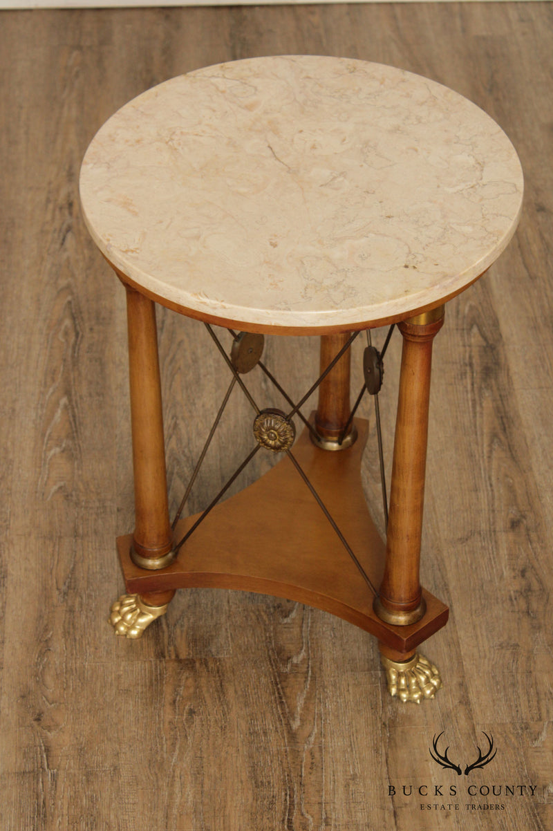 Neo Classical Style Vintage Round Marble Top Brass Footed Side Table