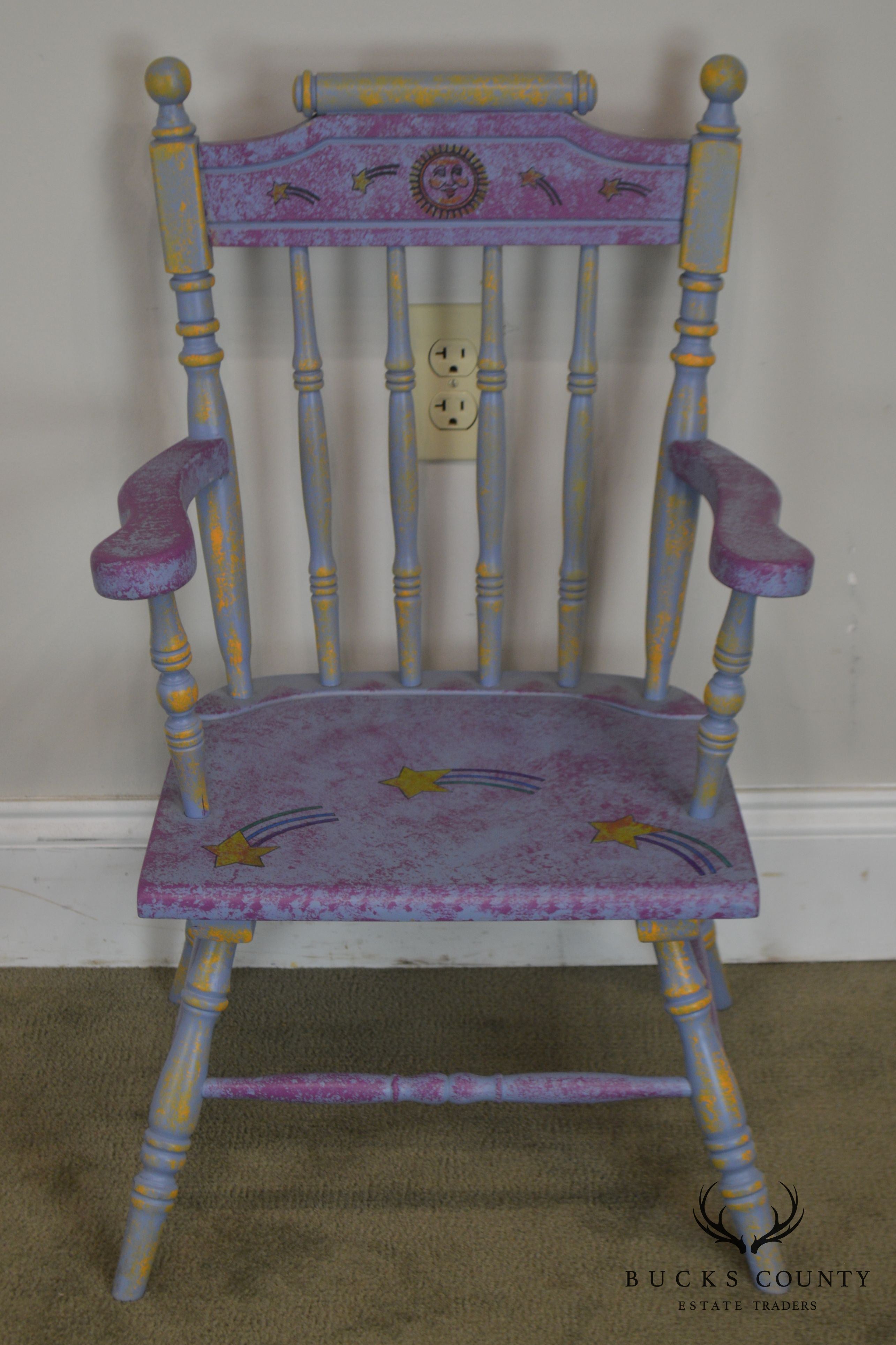 Custom Quality Hand Painted Childs Armchair with Sun & Stars