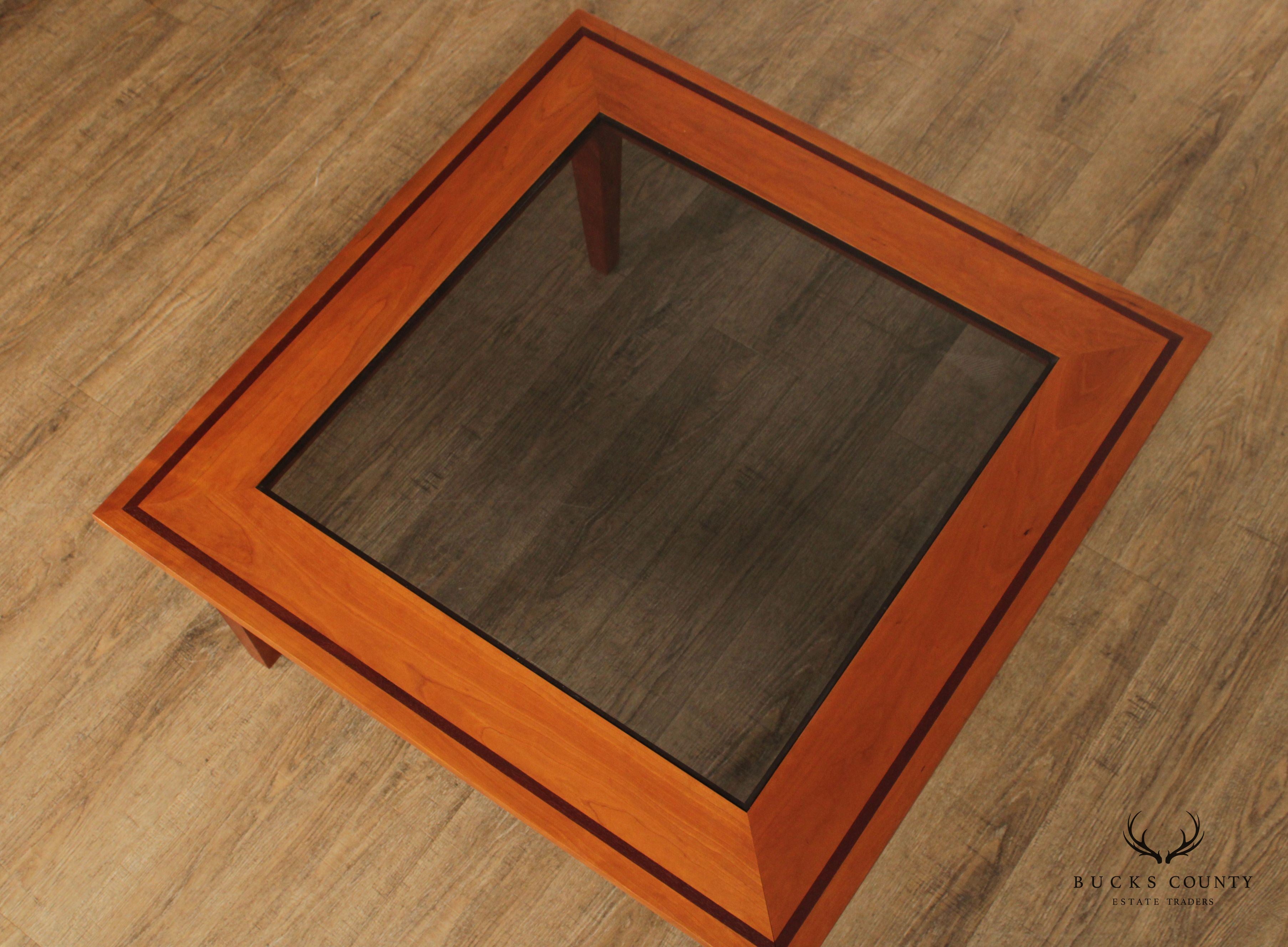 Studio Crafted Solid Cherry Square Glass Top Side Table