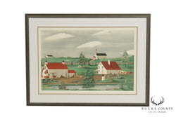 Charles J. White Signed Folk Art Landscape Lithograph