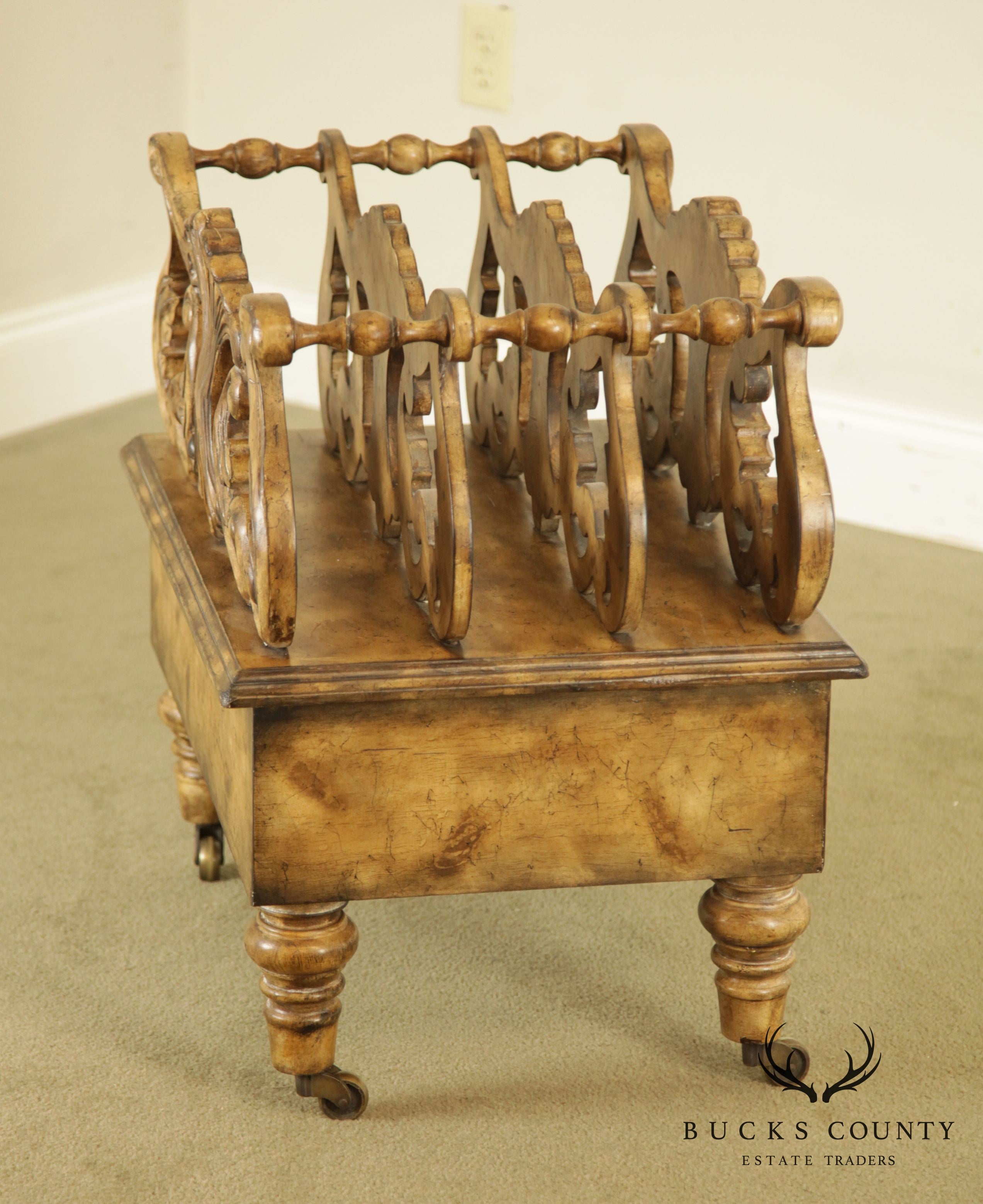 Regency Style Canterbury Magazine Rack with Drawer