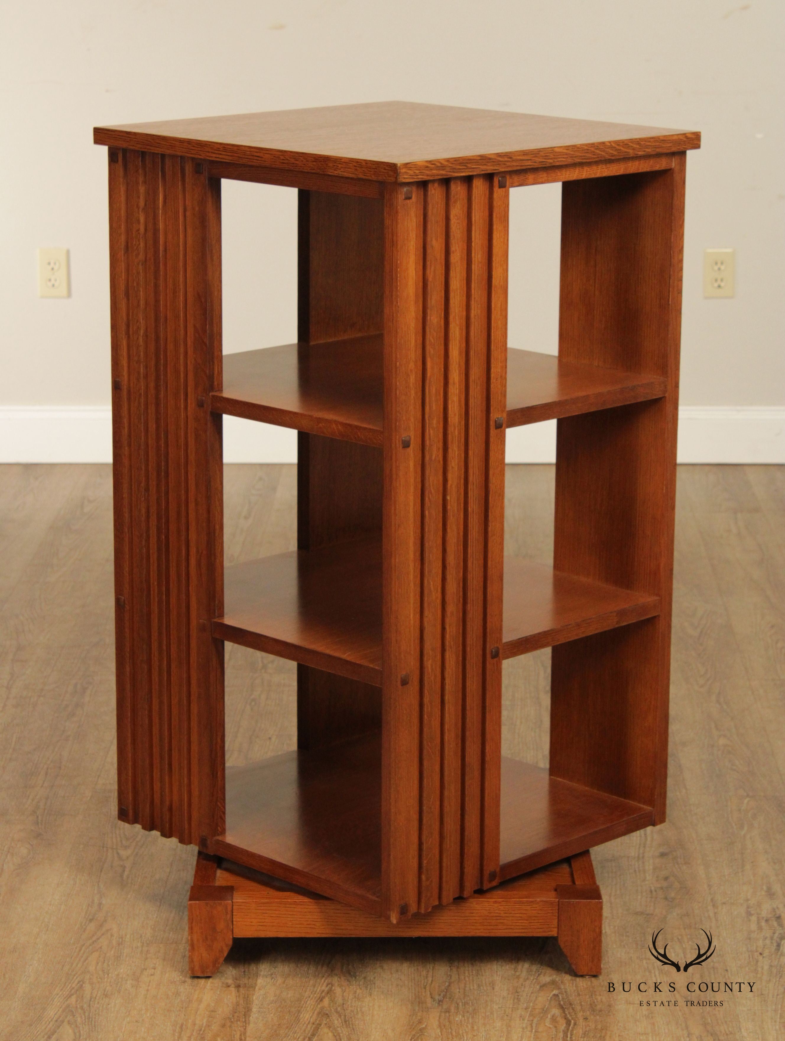 Mission Style Oak Revolving Three Tier Bookcase