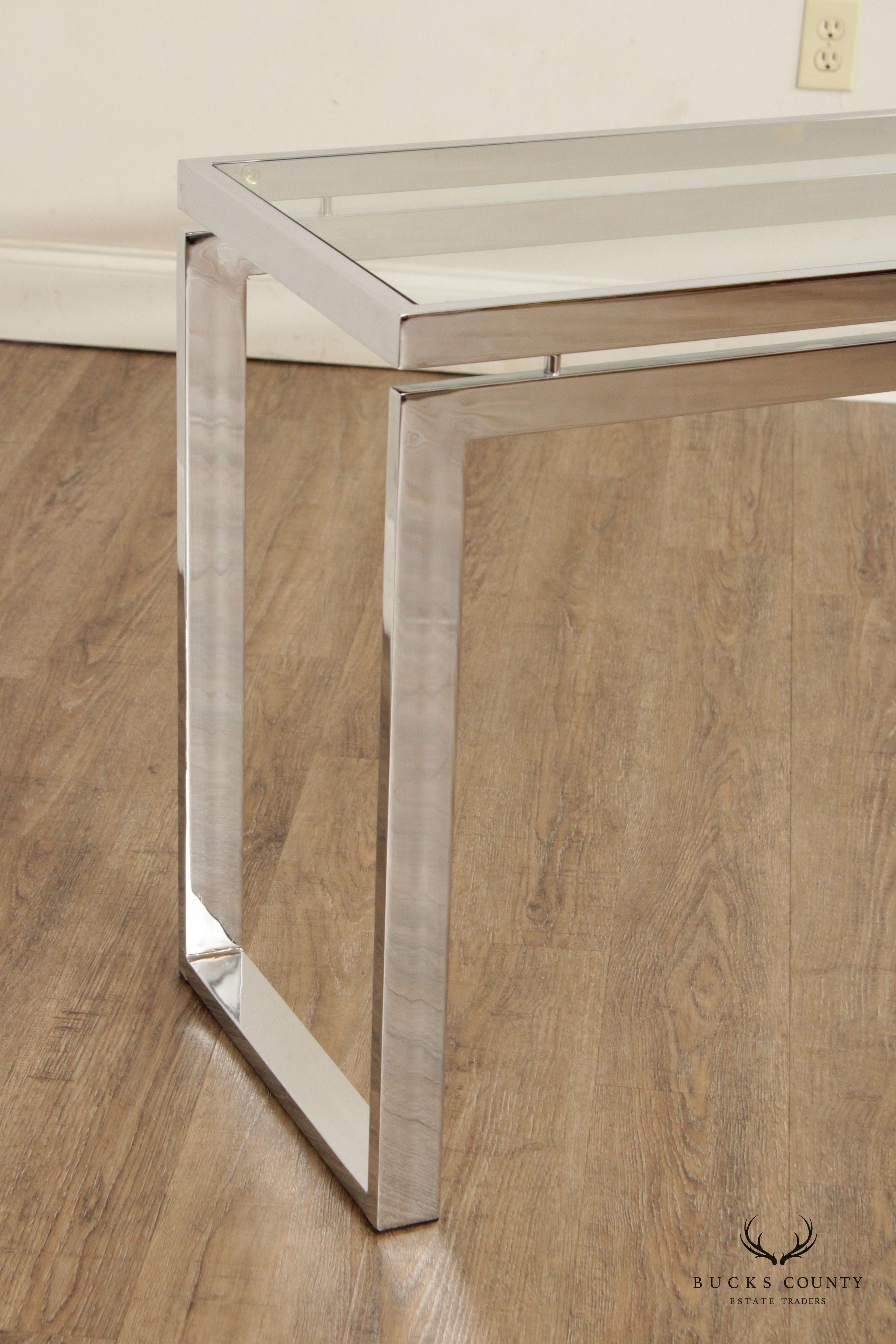 Modern Chrome Glass Top Console Table