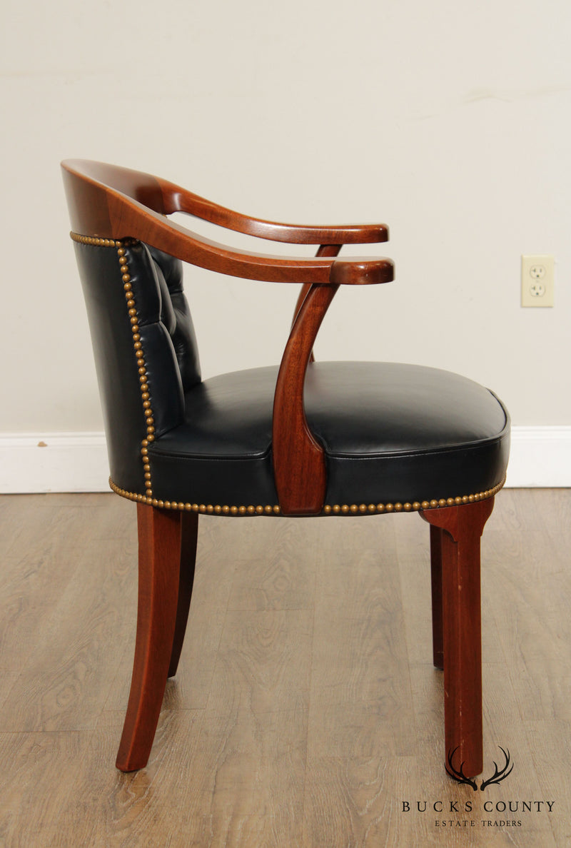 Kittinger Mahogany & Tufted Black Leather Office Armchair