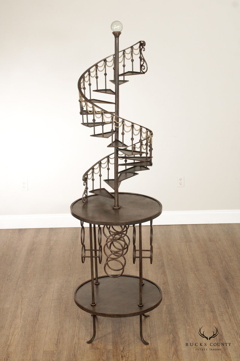 QUALITY WROUGHT IRON SPIRAL STAIRCASE ETAGERE WINE RACK