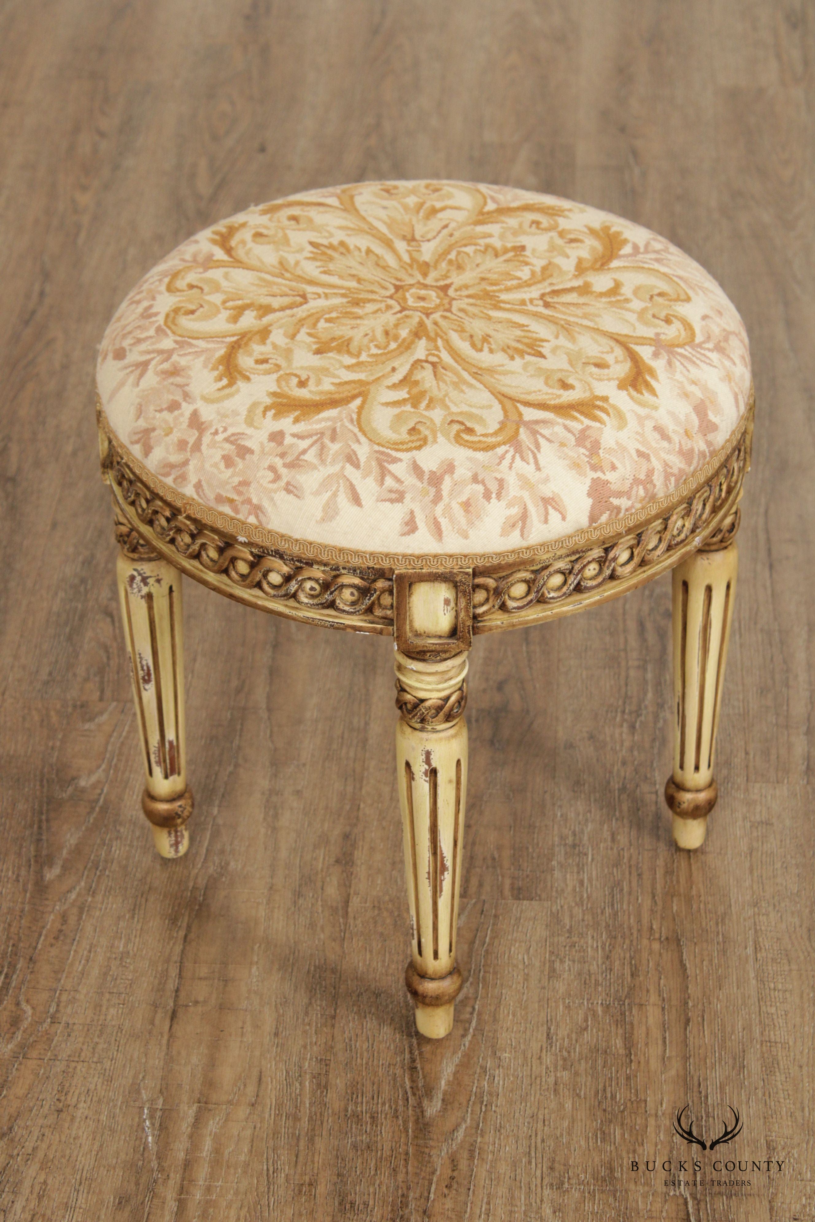 French Louis XVI Style Carved and Paint Decorated Stool