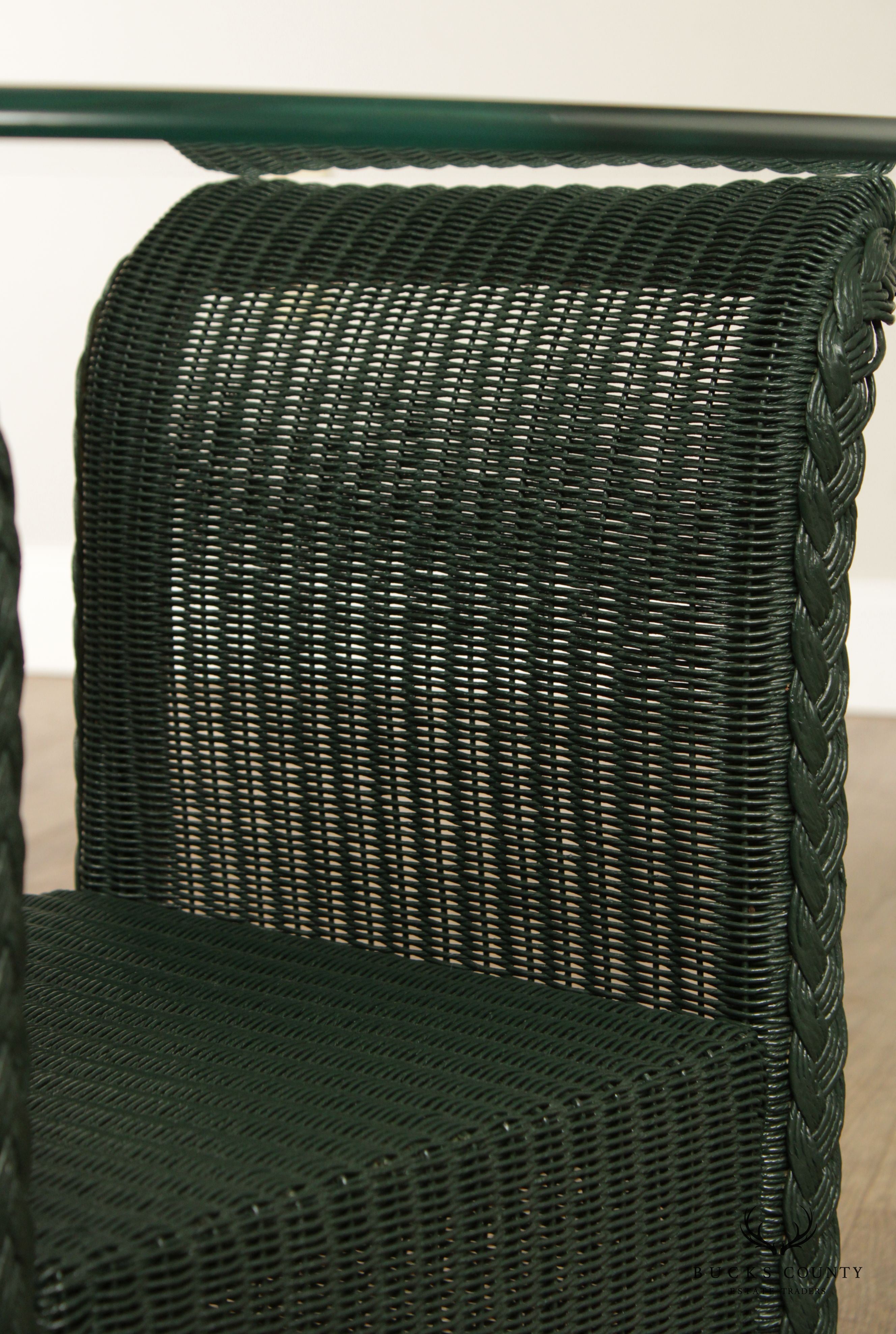 Lloyd Loom Woven Wicker Glass Top Outdoor Side Table