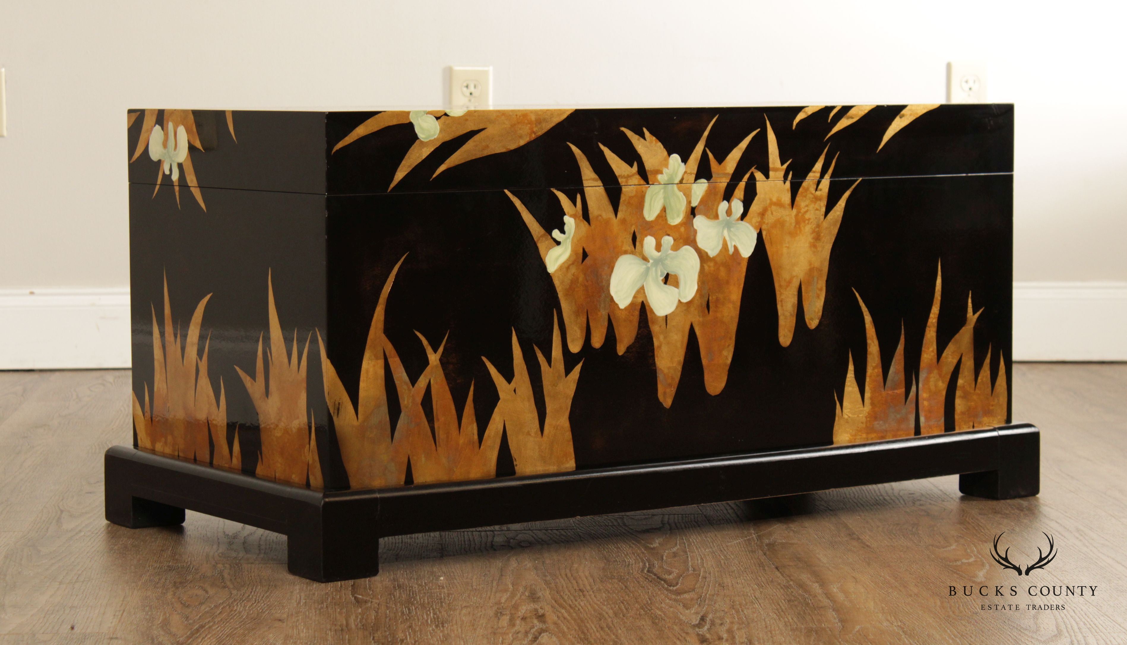 Contemporary Japanese Style Black Lacquered Blanket Chest