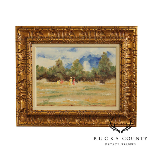 Merrick Signed Impressionist Oil Painting Women & Children in Field