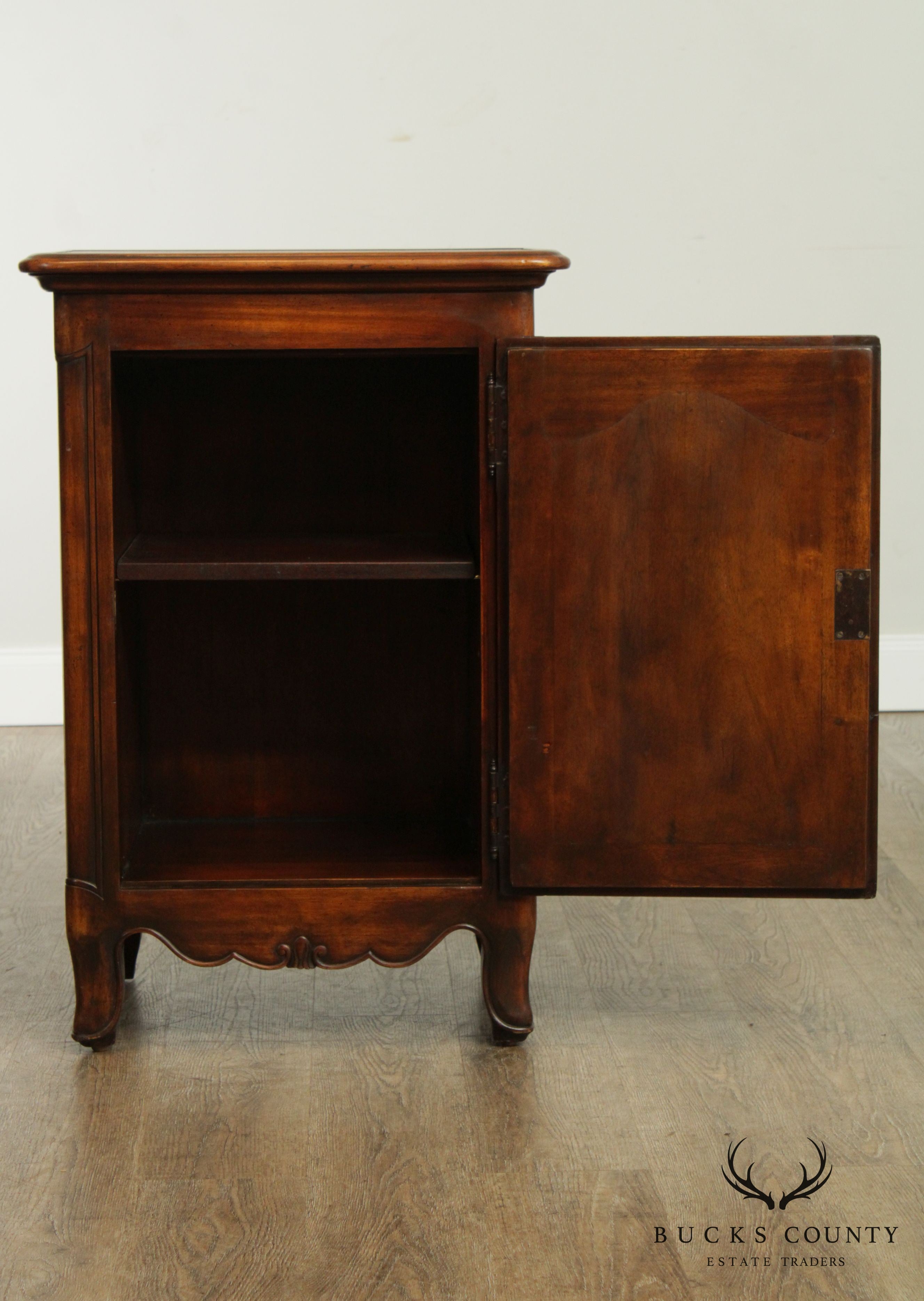 Theodore Alexander Mahogany Leather Wrapped One Door Side Cabinet