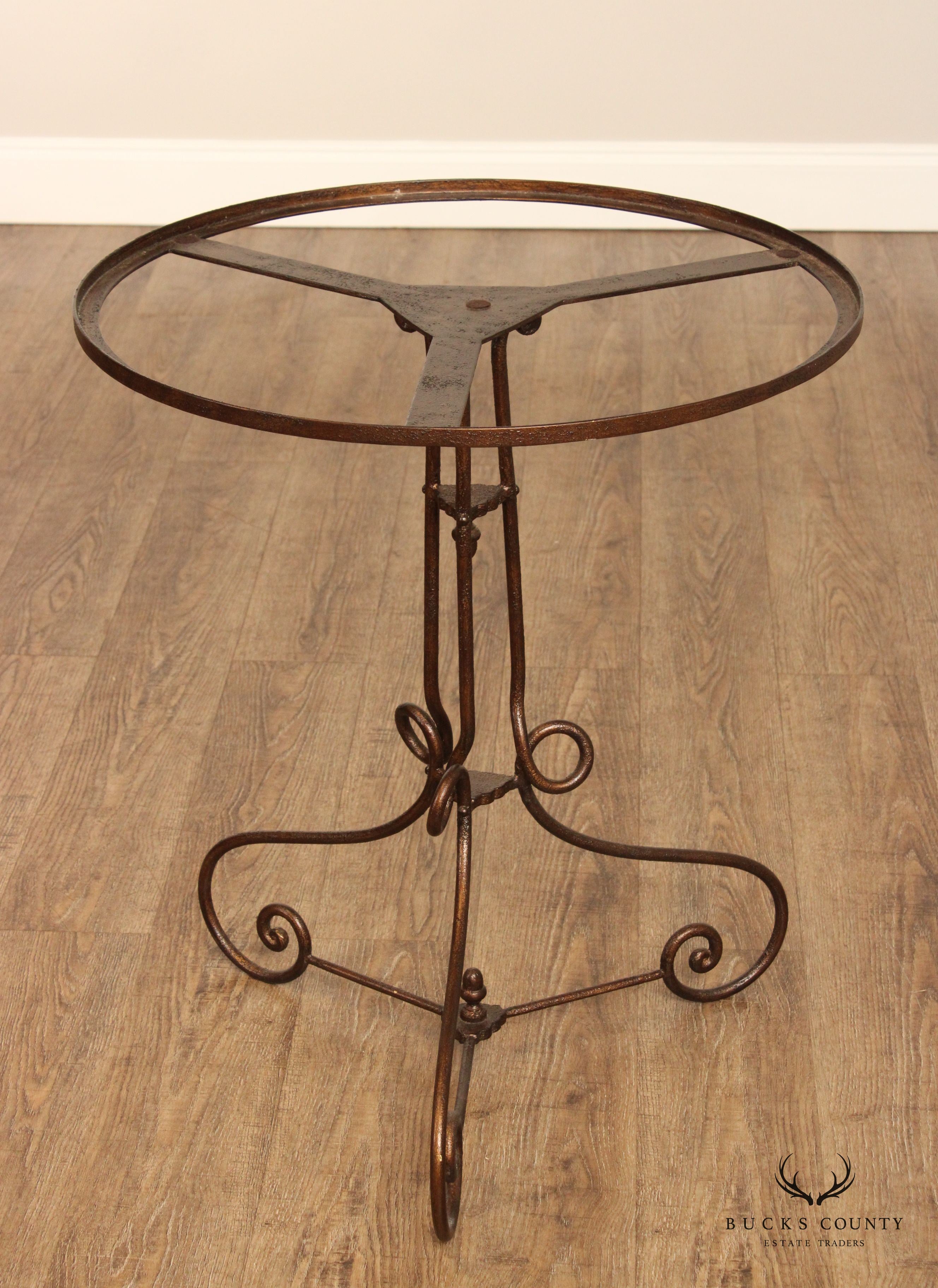 Vintage Round Mirror Top Wrought Iron Side Table