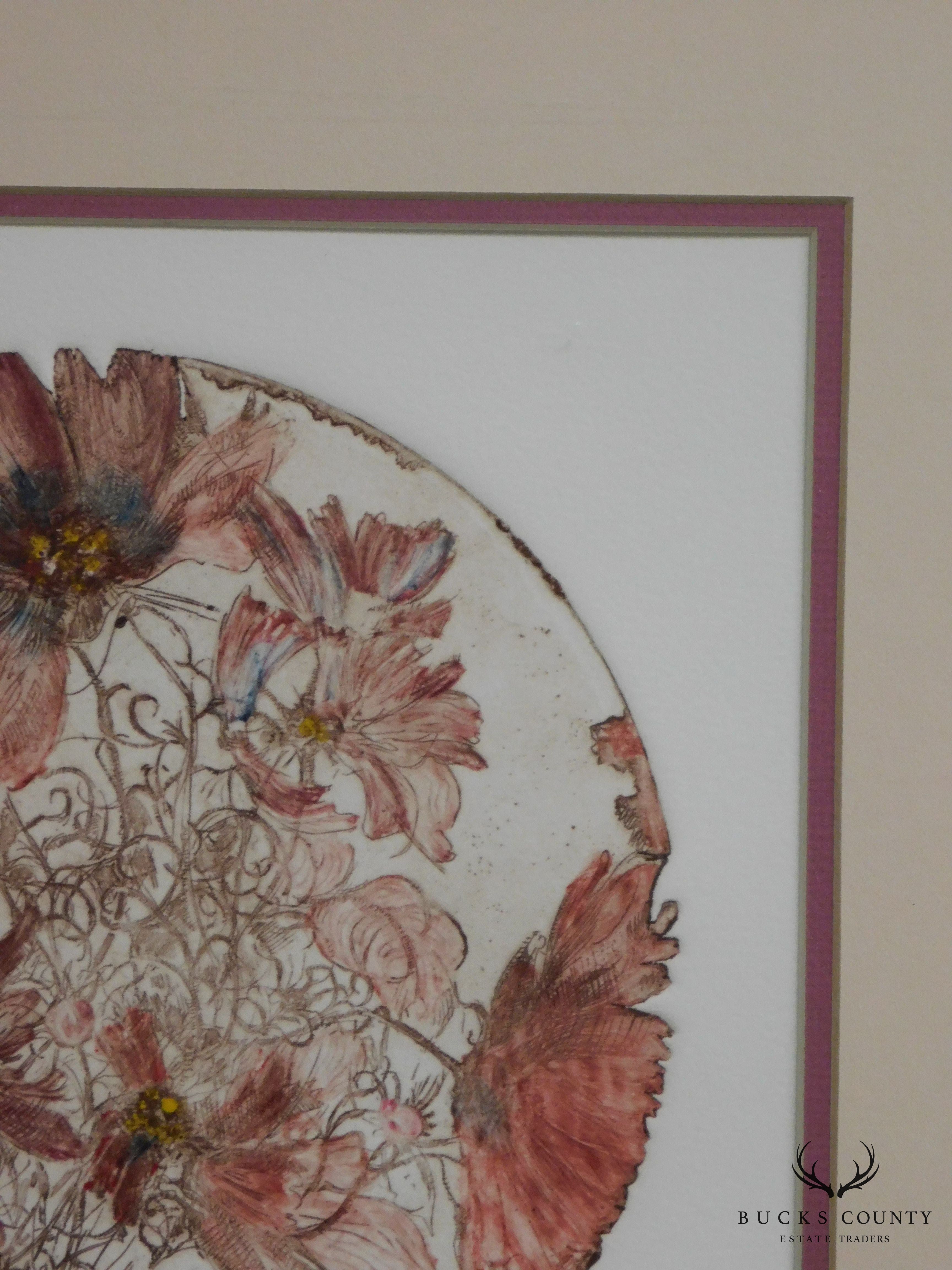 Framed, Hand-Colored Limited Edition Etching by Joanne Isaacs "Cosmos in Tapio Wirkkala"