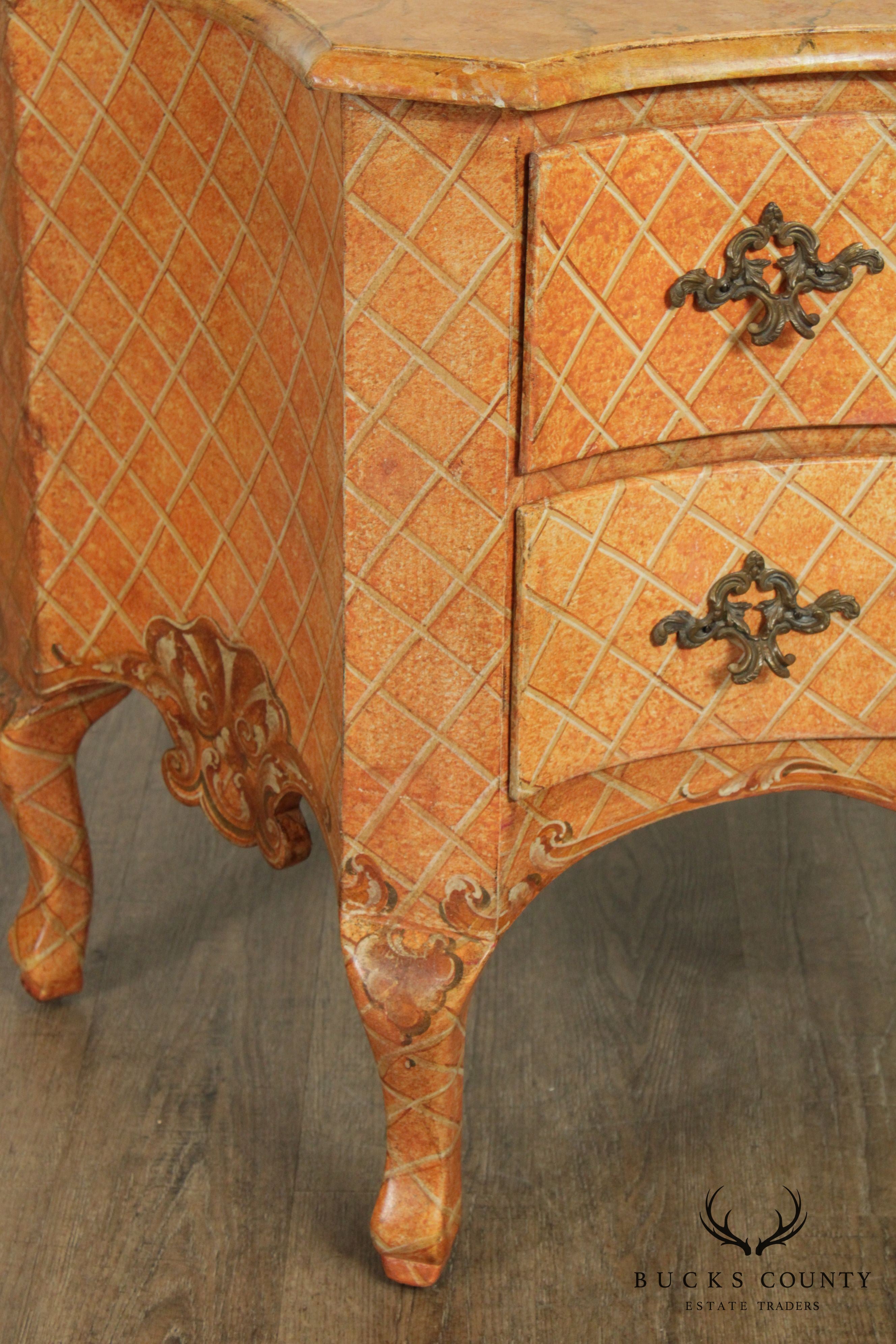 Italian Rococo Style Hand Painted Serpentine Commode Chest