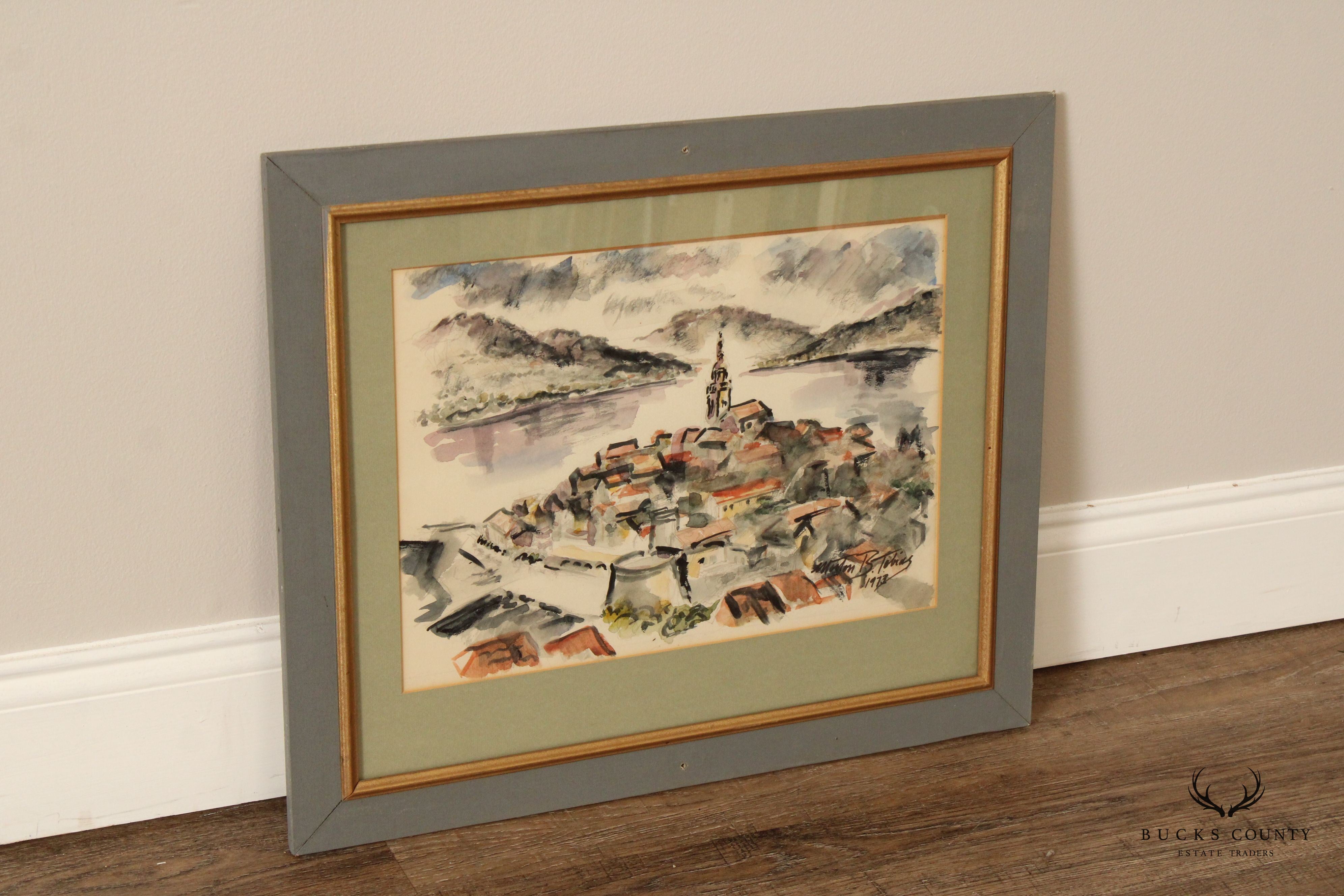 MORTON B. TOBIAS FRAMED IMPRESSIONIST WATERCOLOR PAINTING, 1973