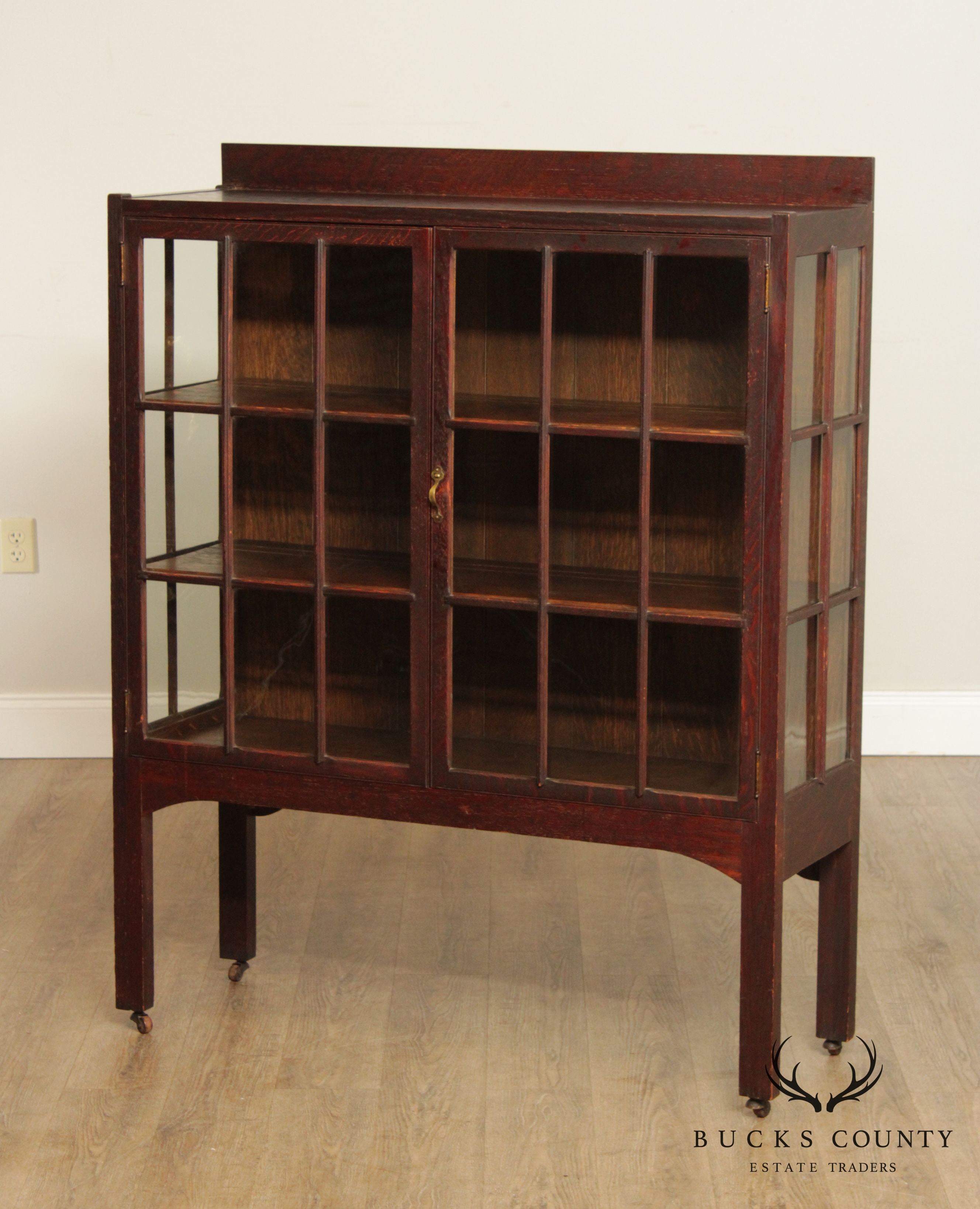 Antique Mission Oak Two Door China Cabinet Bookcase, Geo. C. Flint Co.