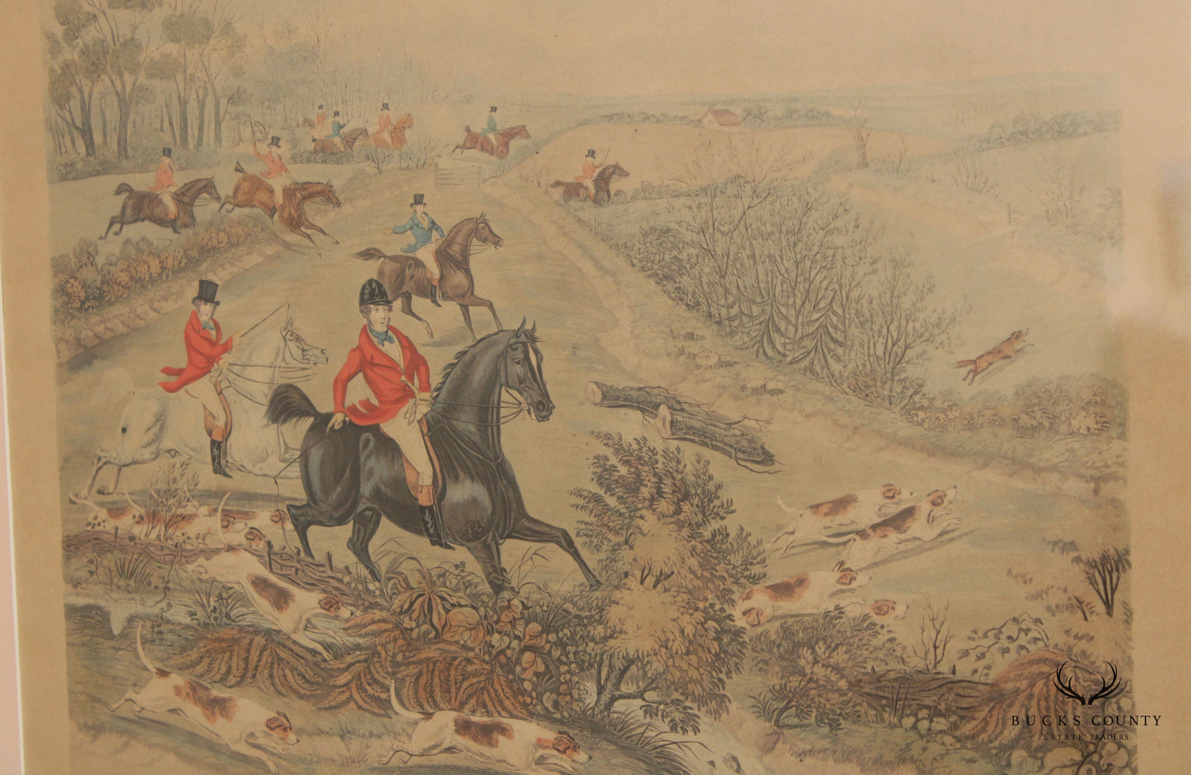 English Fox Hunt 'Breaking Cover' Hand-Colored Engraving, After Charles Hunt