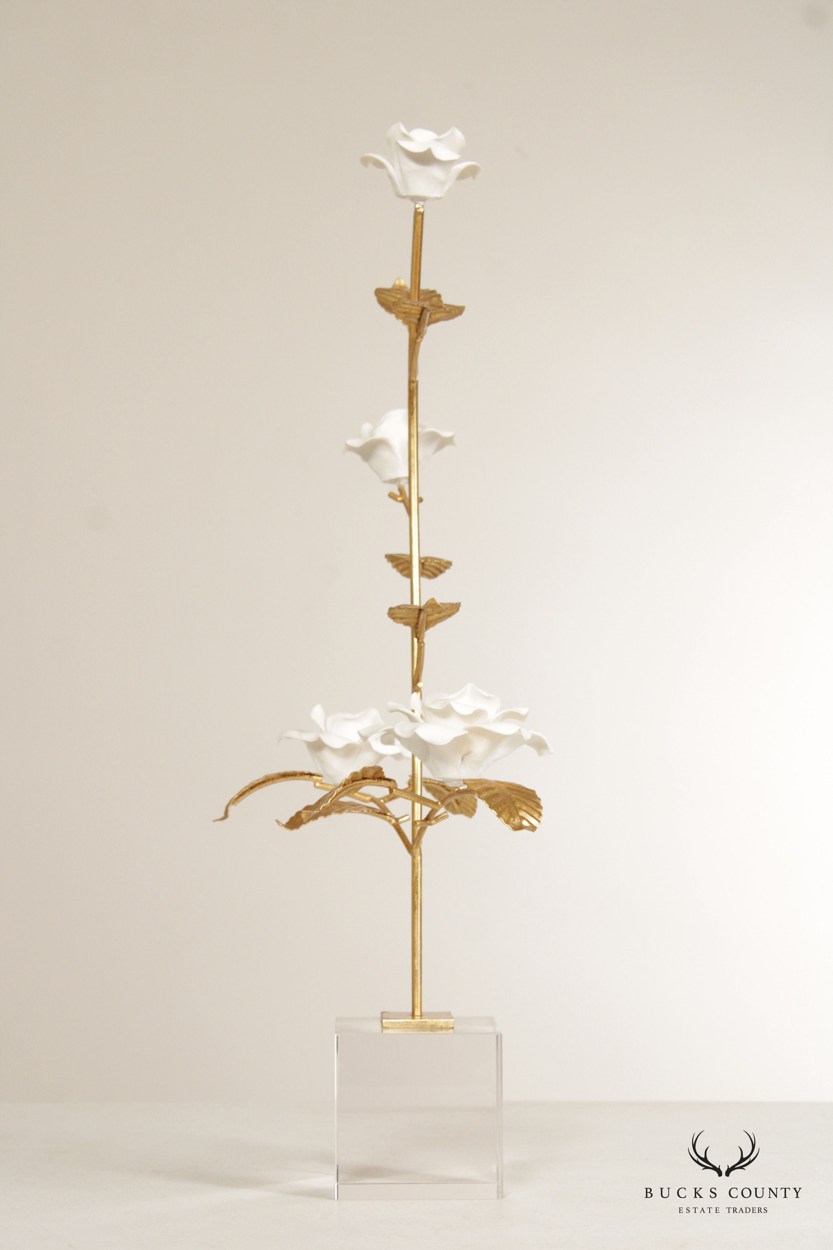 Chelsea House Contemporary Porcelain and Crystal Rose Sculpture